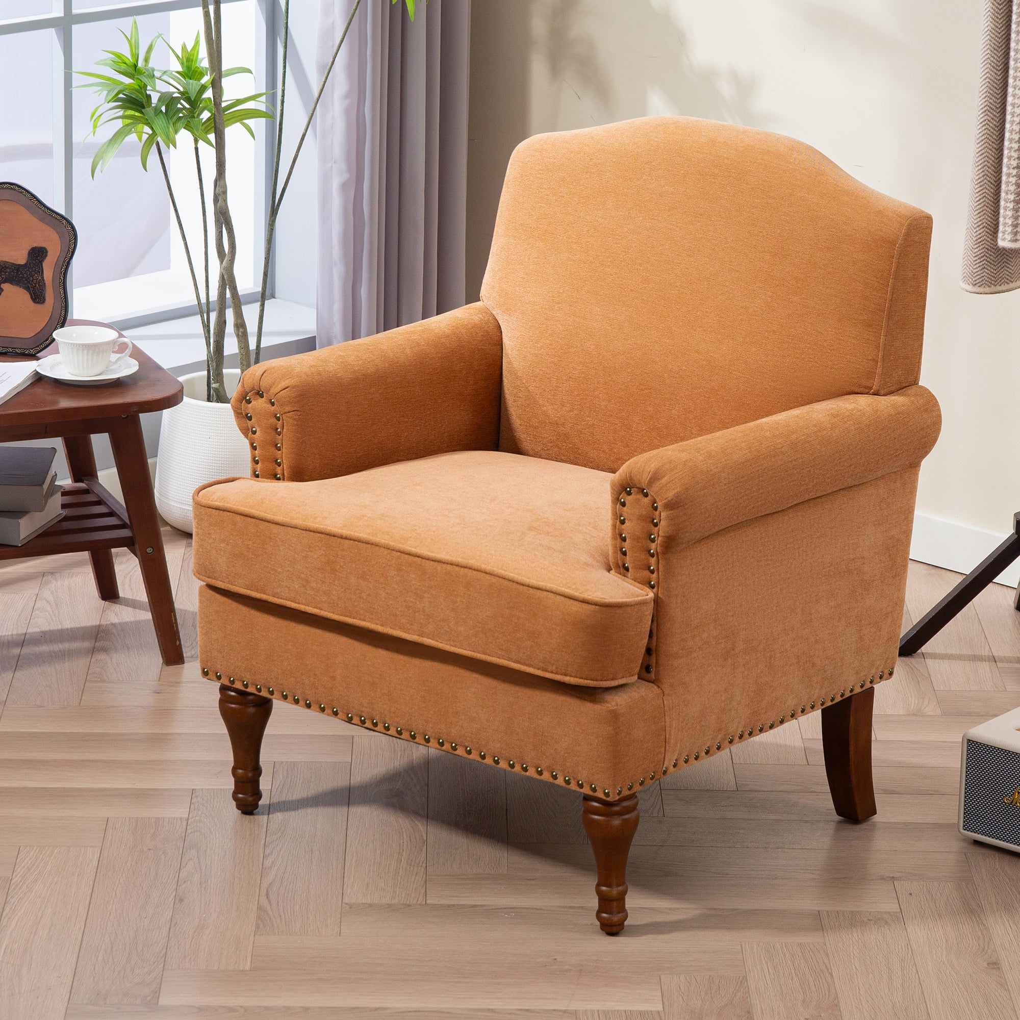 Nailhead Trim Rolled Arm Upholstered Accent Chair