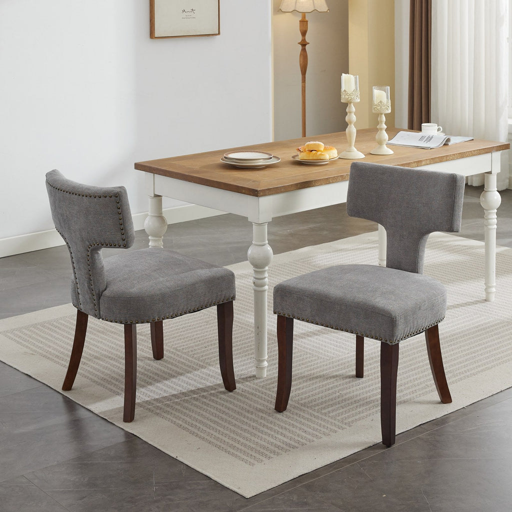 Mid Century Modern T-Back Dining Chairs with Nailhead Trim, Set of 2