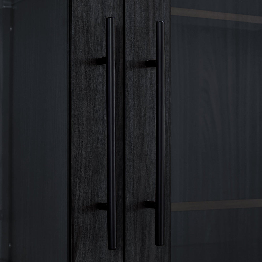 Wide Farmhouse Storage Cabinet with 4-Tier Adjustable Glass Shelves