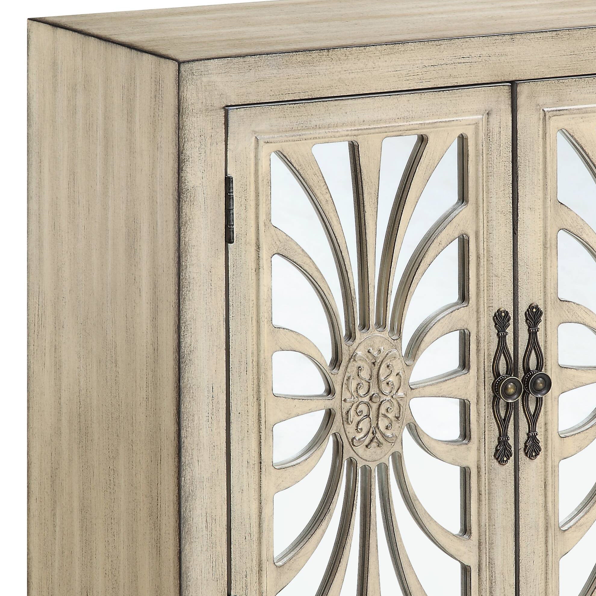 Antique White Console Table with Mirrored Doors