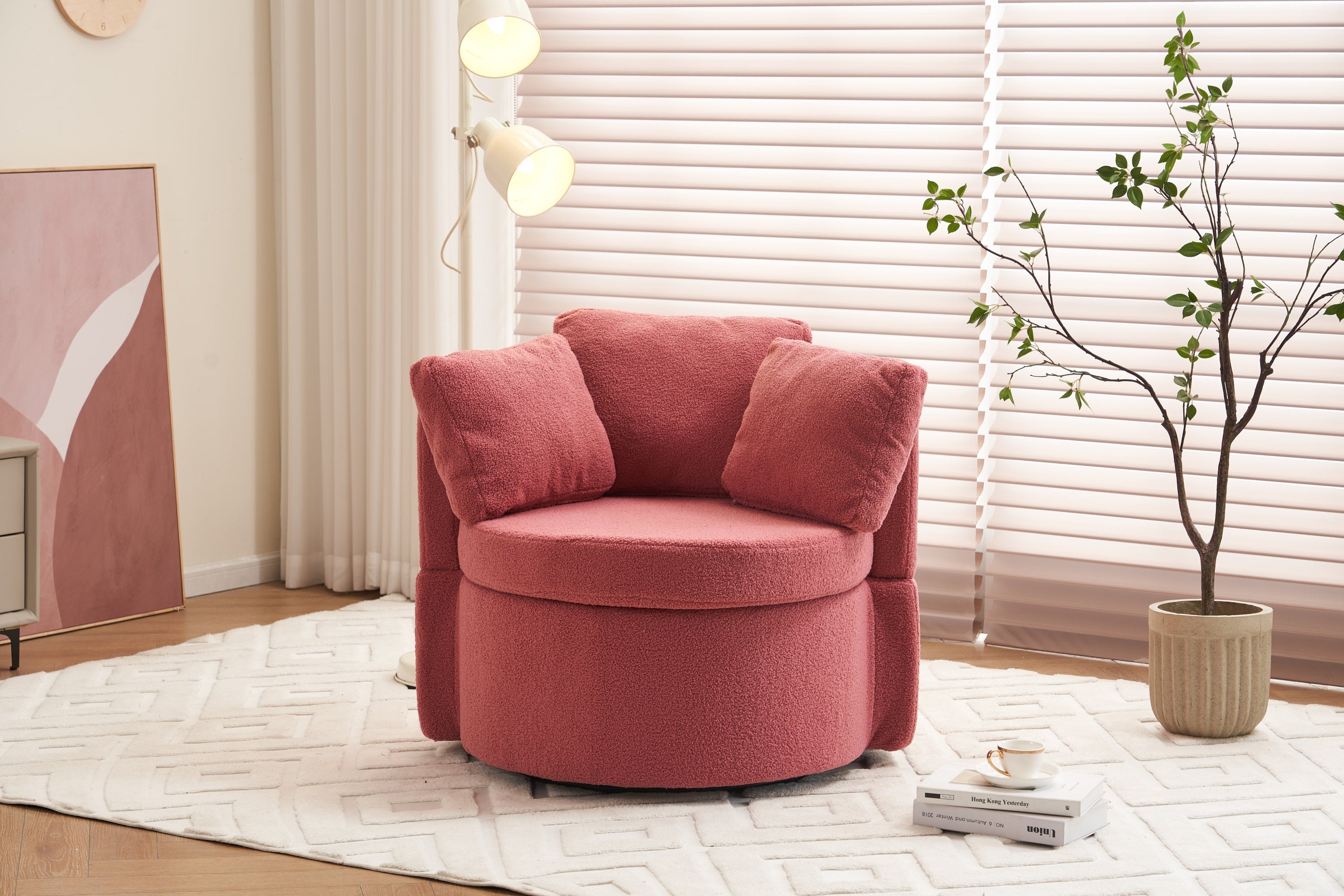 Teddy Fabric Swivel And Storage Chair With Back Cushion