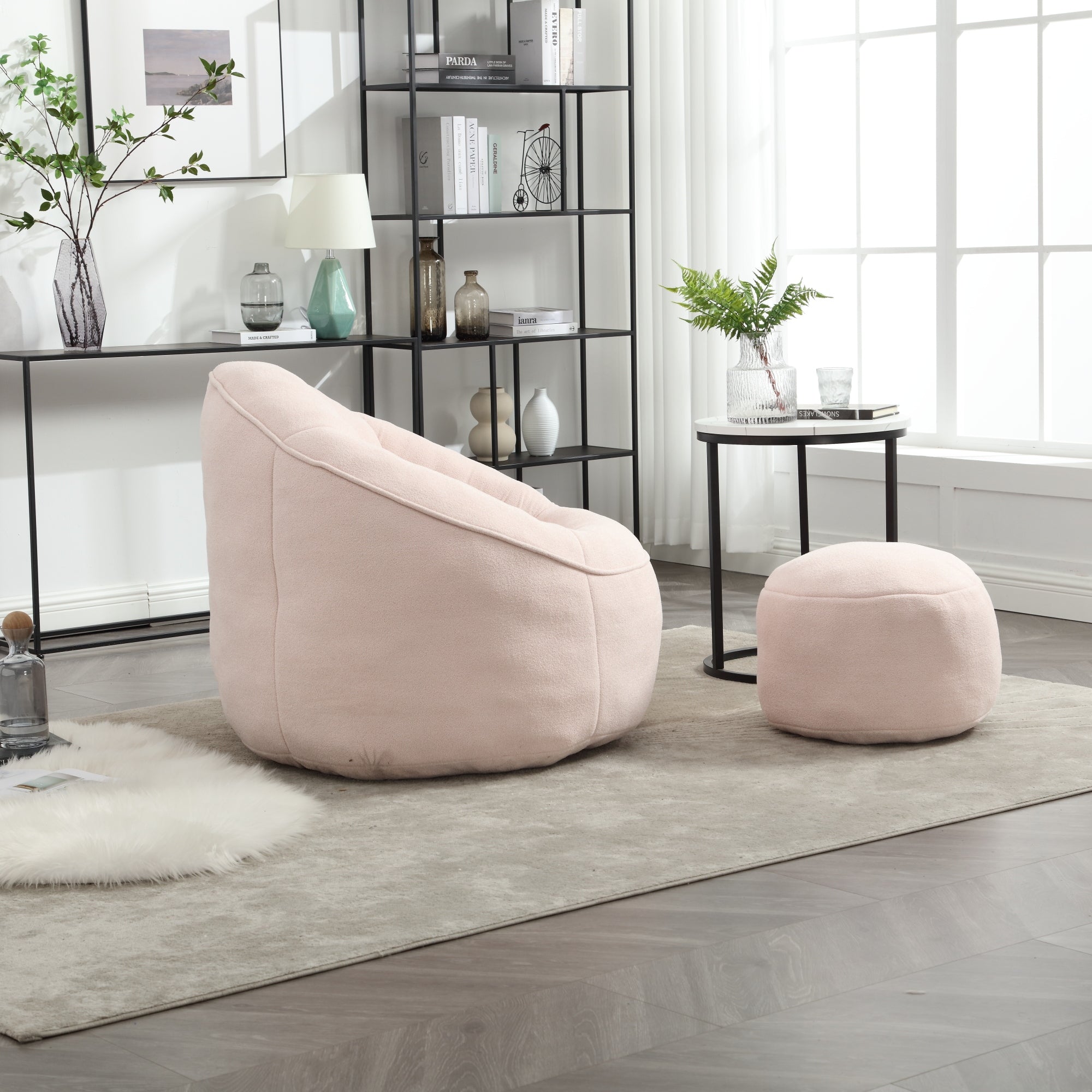 Bean Bag Sofa Chair with High-Pressure Foam and Footrest