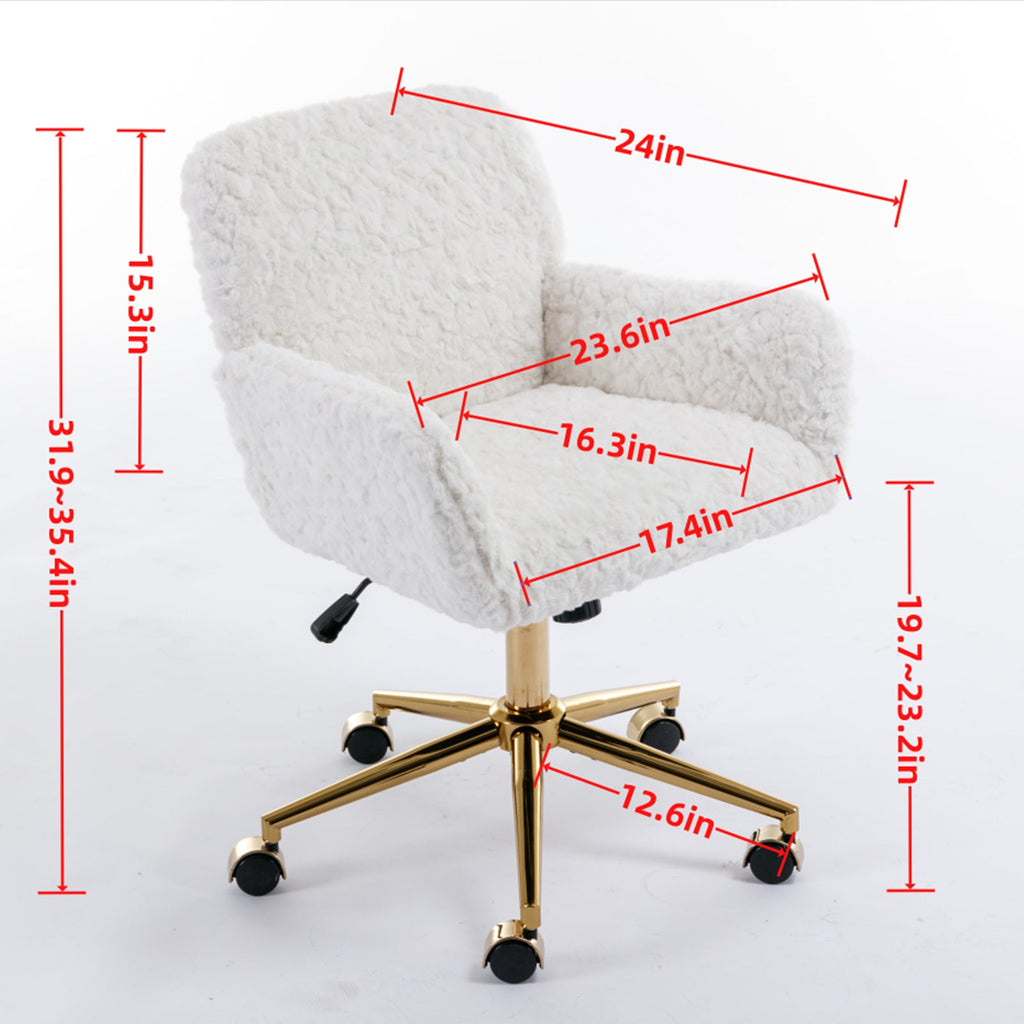 Faux Rabbit Hair Office Chair with Golden Metal Base, Adjustable Swivel