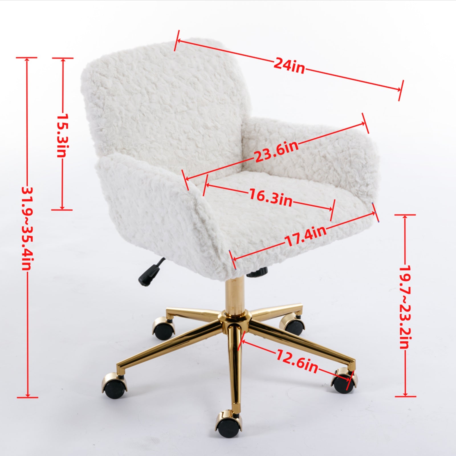 Faux Rabbit Hair Office Chair with Golden Metal Base, Adjustable Swivel