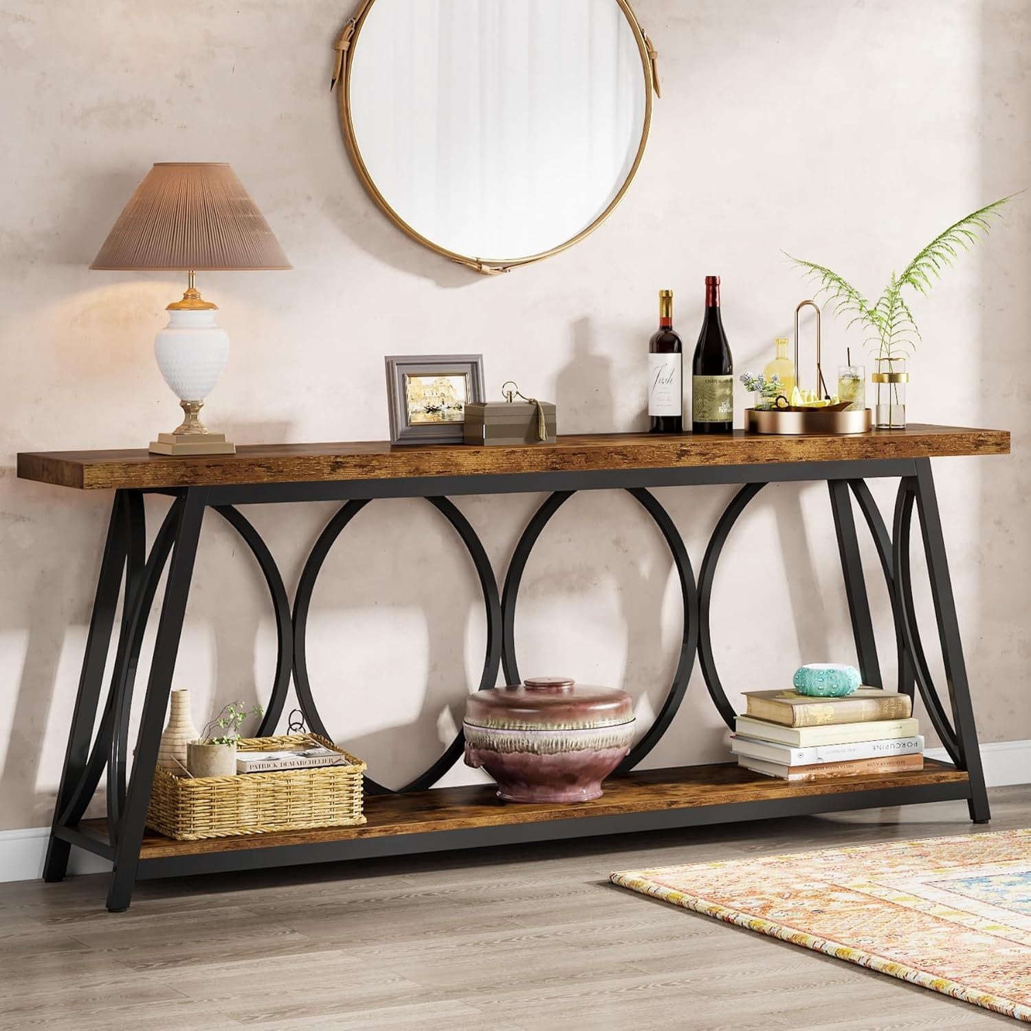 Holliston Industrial Console Tablewith 2-Tier Storage Shelves