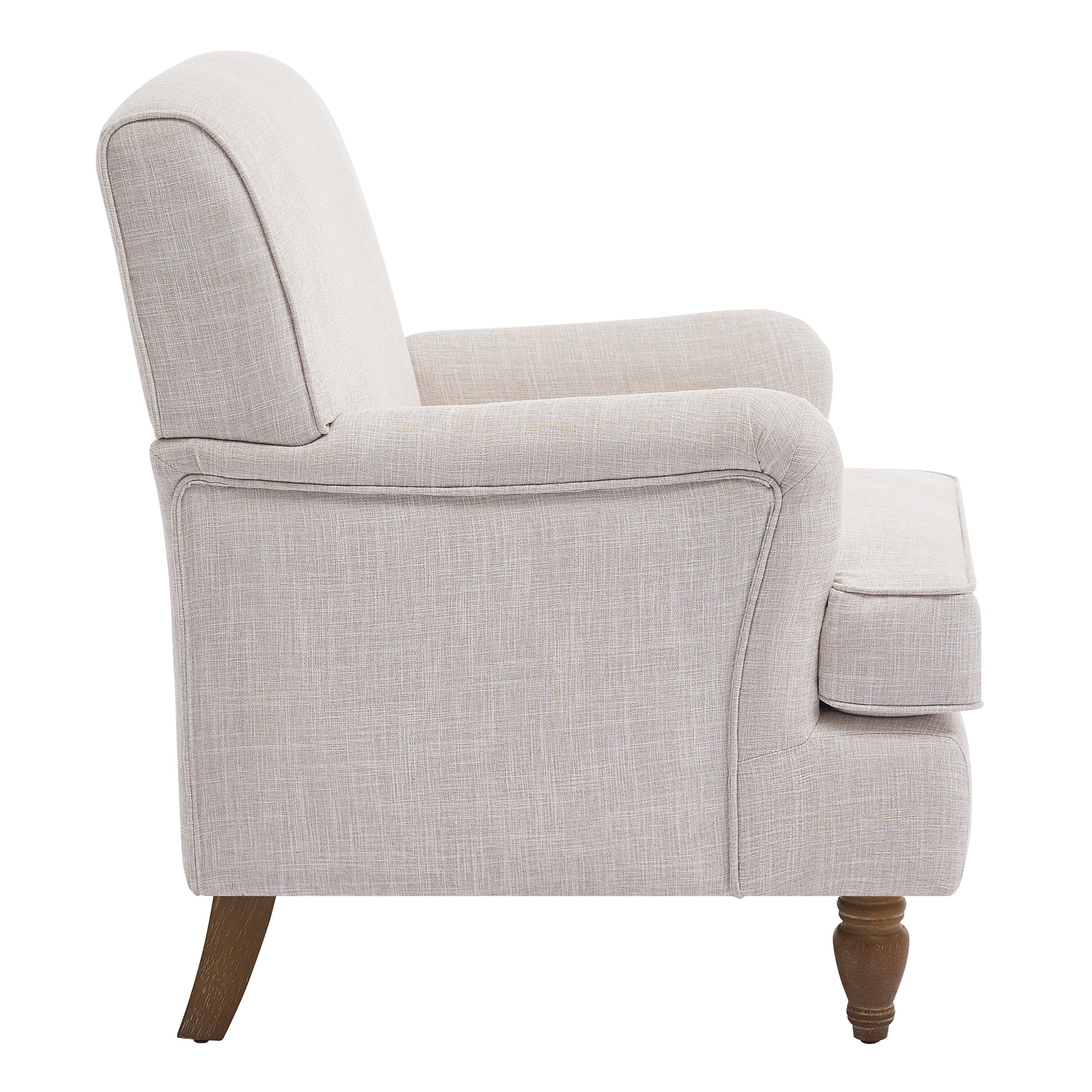 Benton Upholstered Linen Fabric Armchair with Antique Solid Wood Legs
