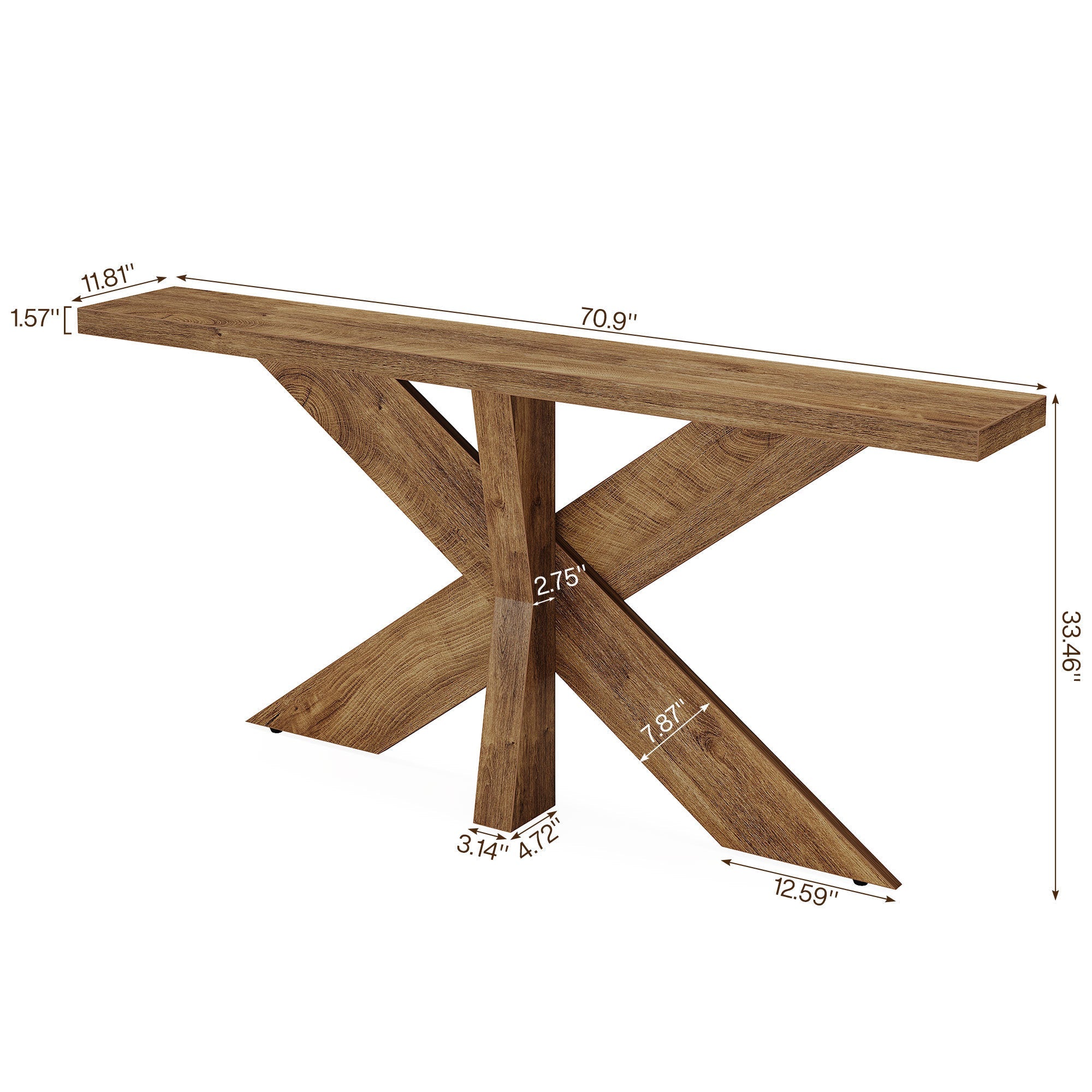 Bridgemont Farmhouse Console Table with Geometric Wooden Base