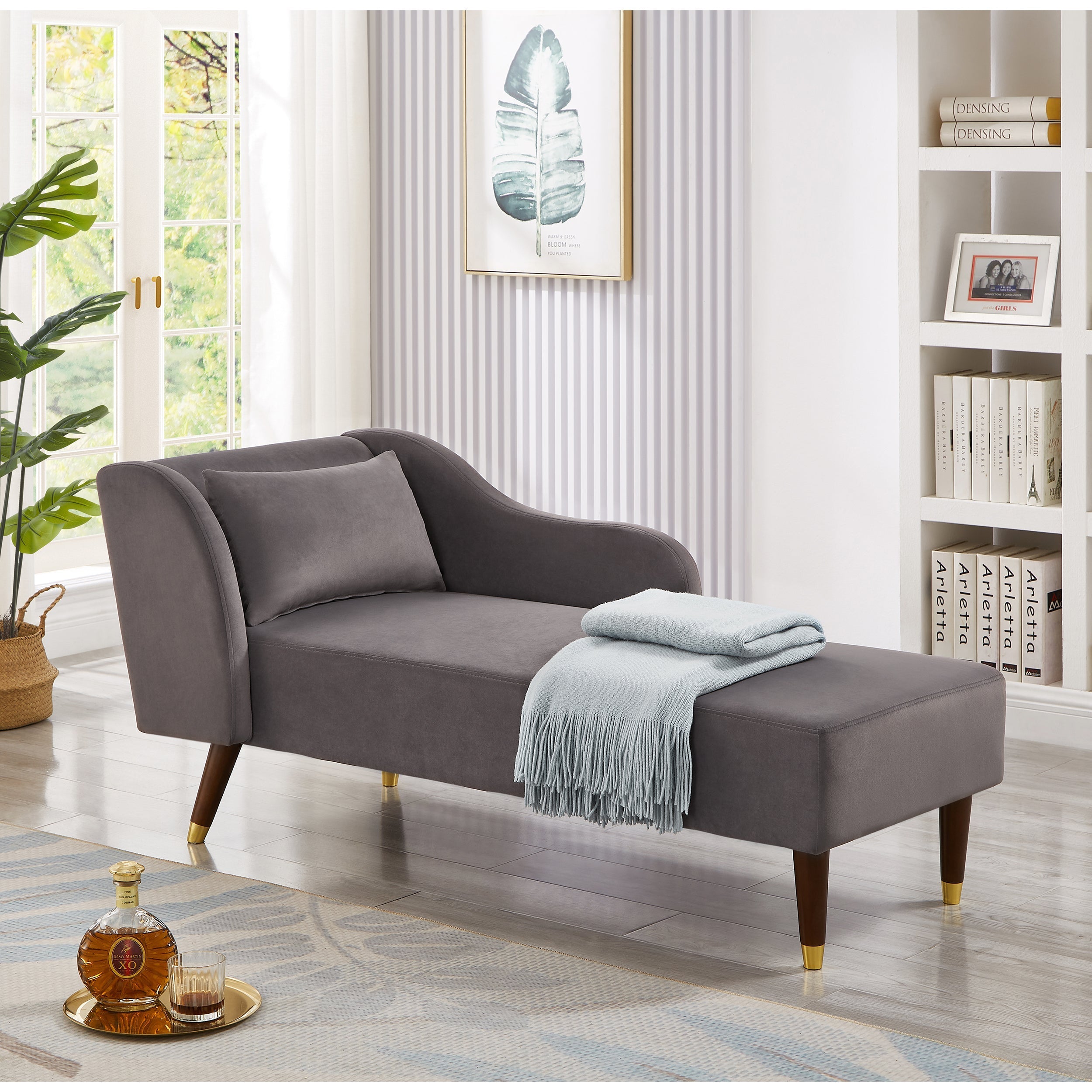 Modern Velvet Upholstered Chaise Lounge Chair