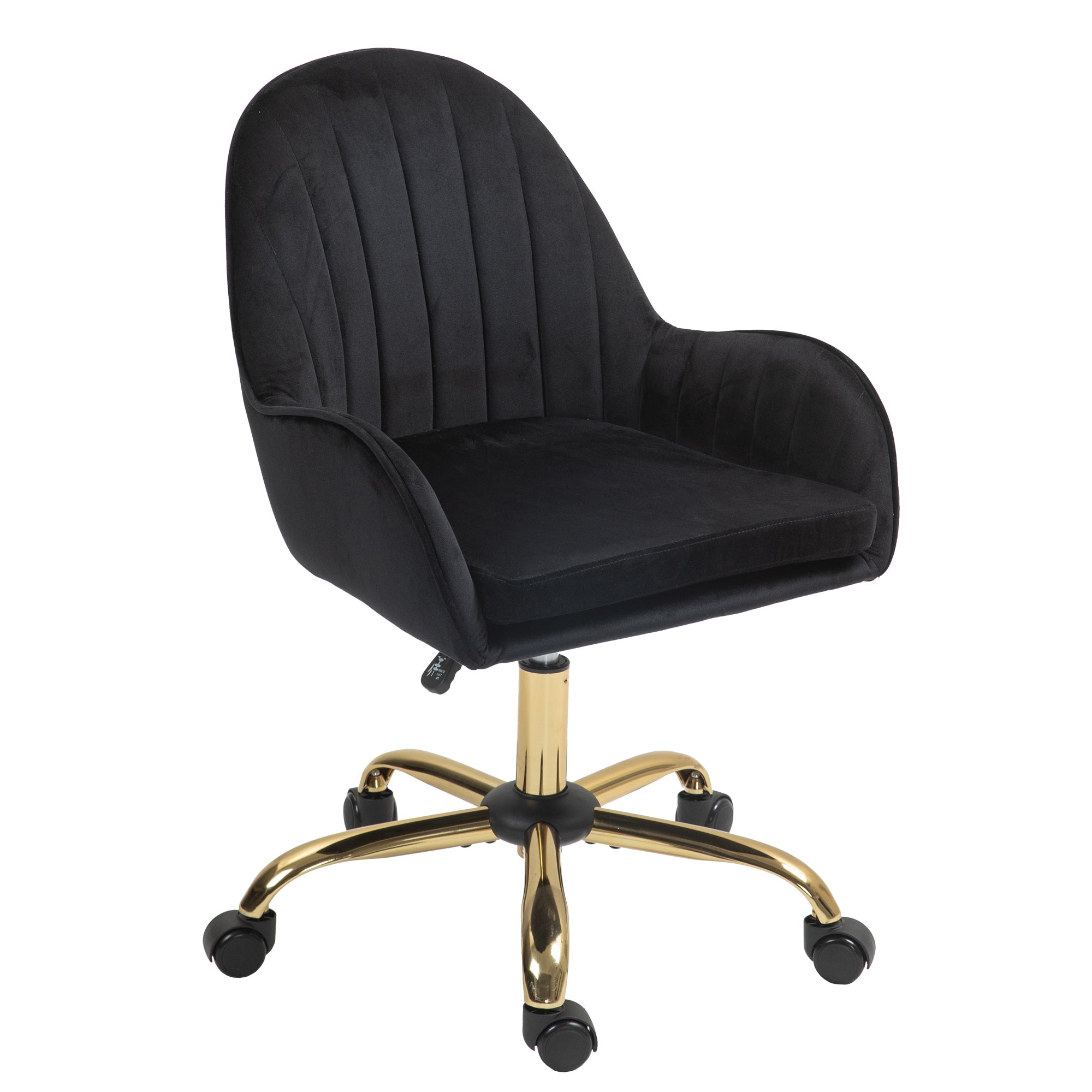 Velvet Home Office Chair with Wheels and Gold Metal Base