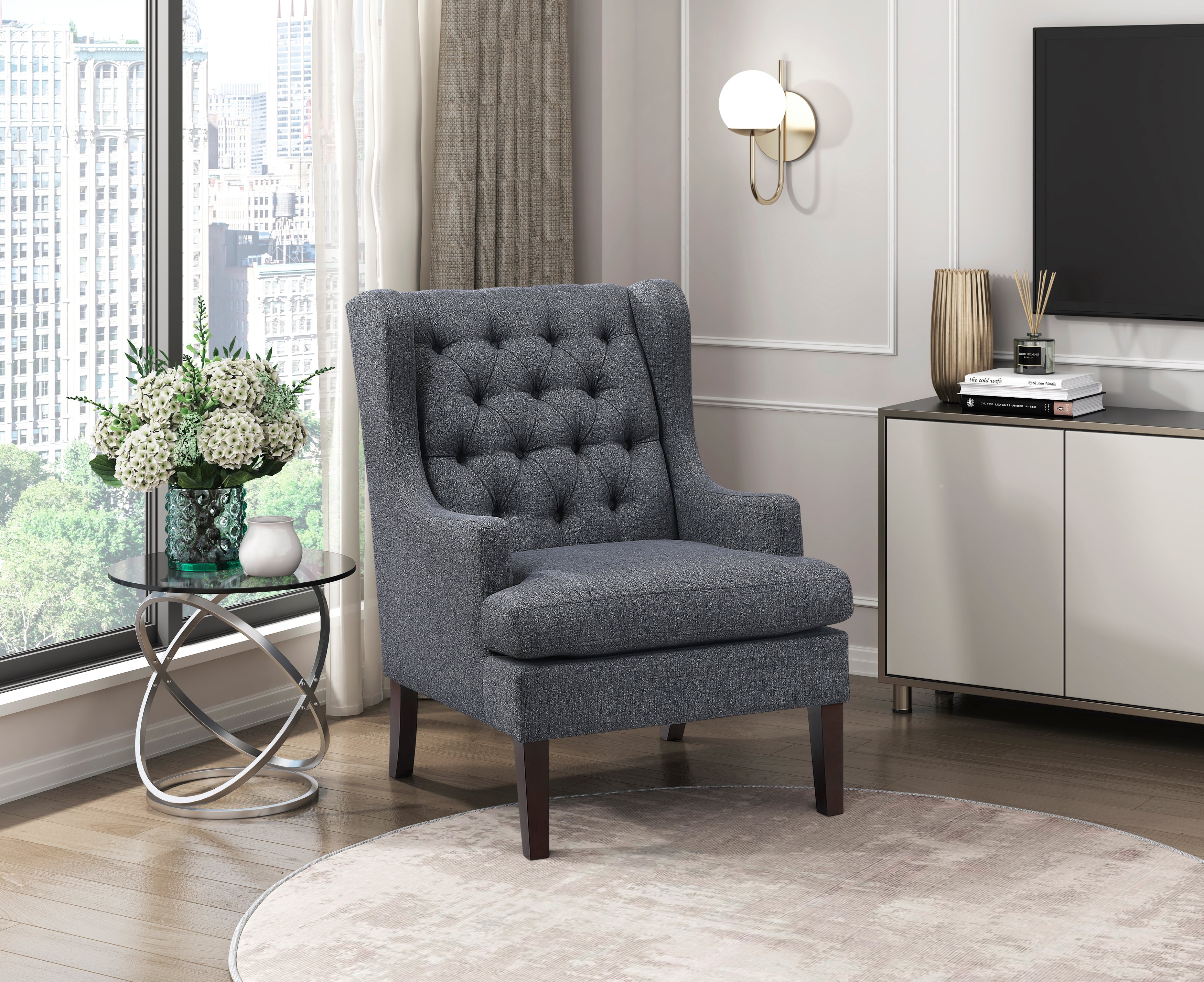 Button-Tufted Upholstered High Back Accent Chair
