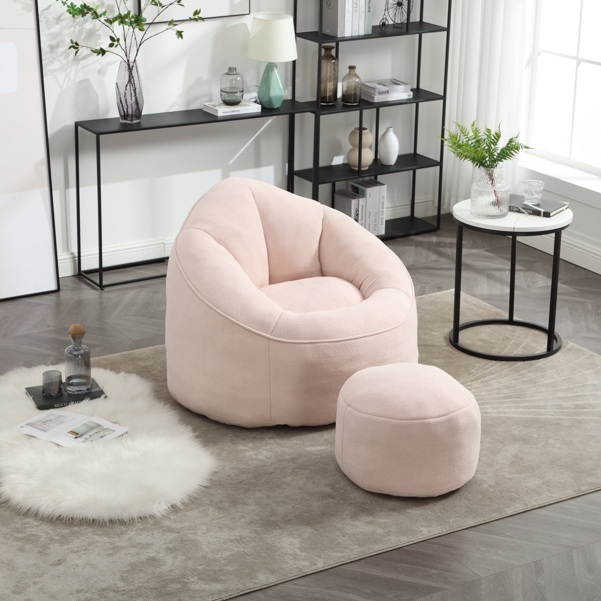 Bean Bag Sofa Chair with High-Pressure Foam and Footrest