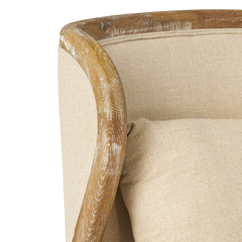 Crenshaw Beige Fabric Wing Arm Chair with Oak Frame and High Back