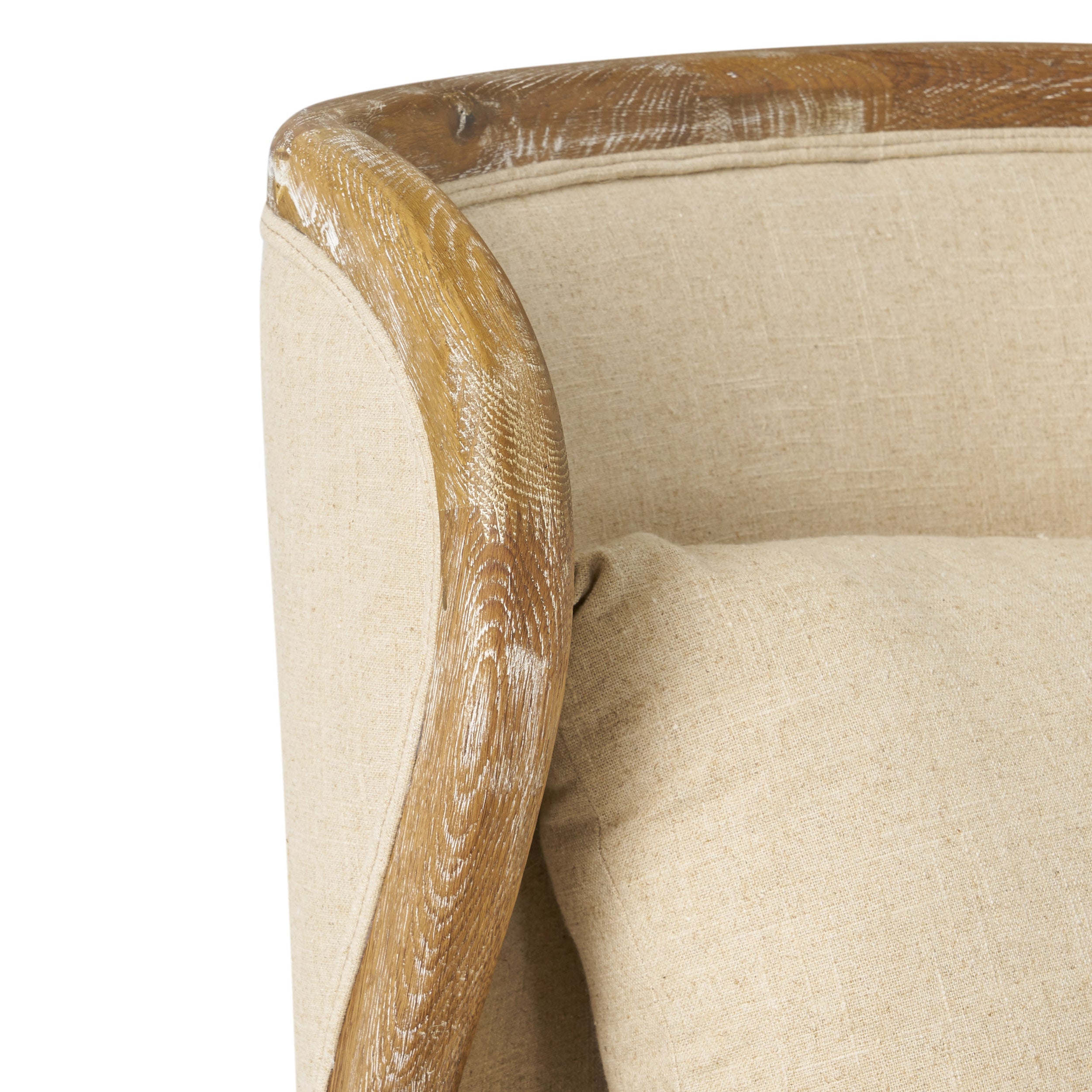 Crenshaw Beige Fabric Wing Arm Chair with Oak Frame and High Back