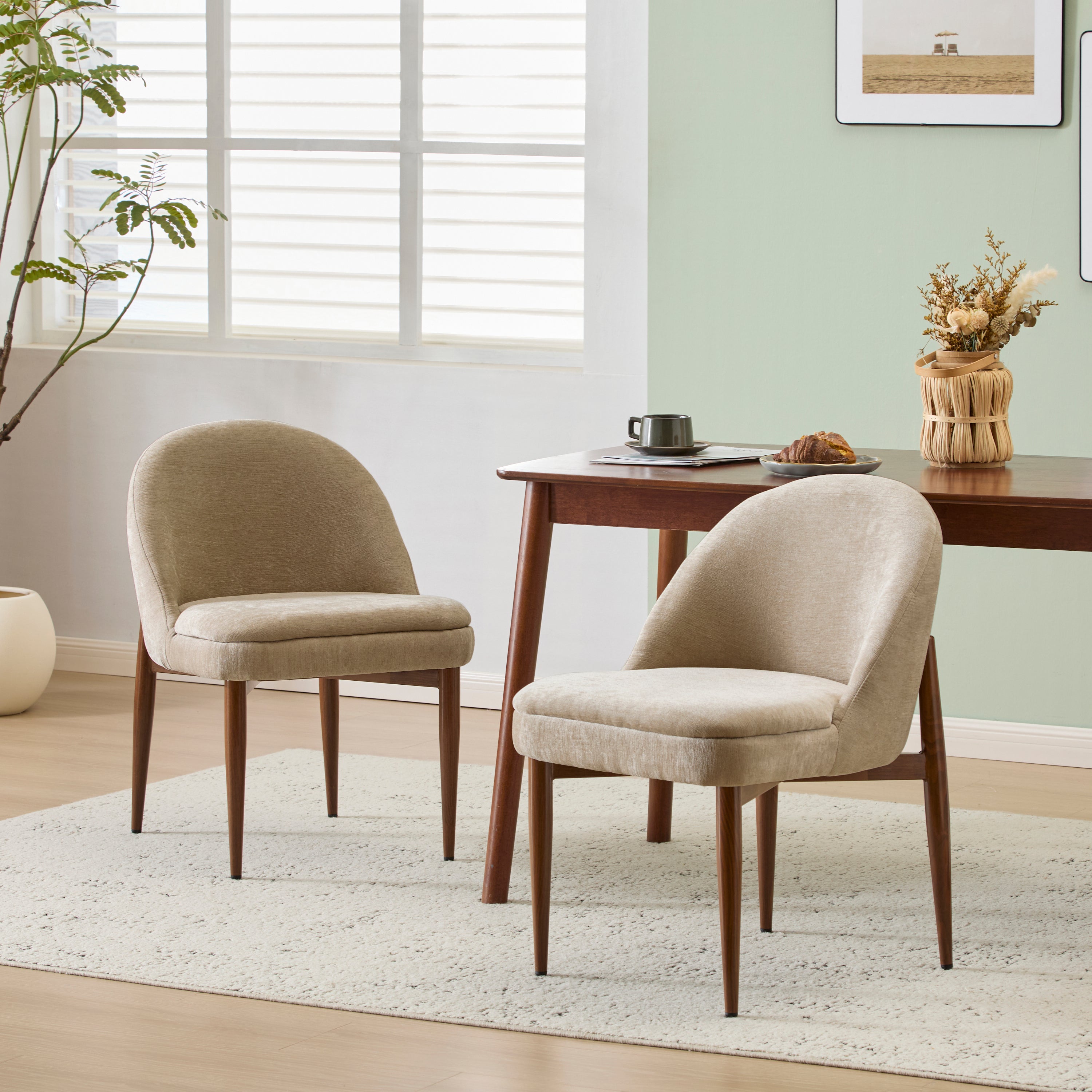 Mid-Century Modern Fabric Upholstered Dining Chair, Set of 2