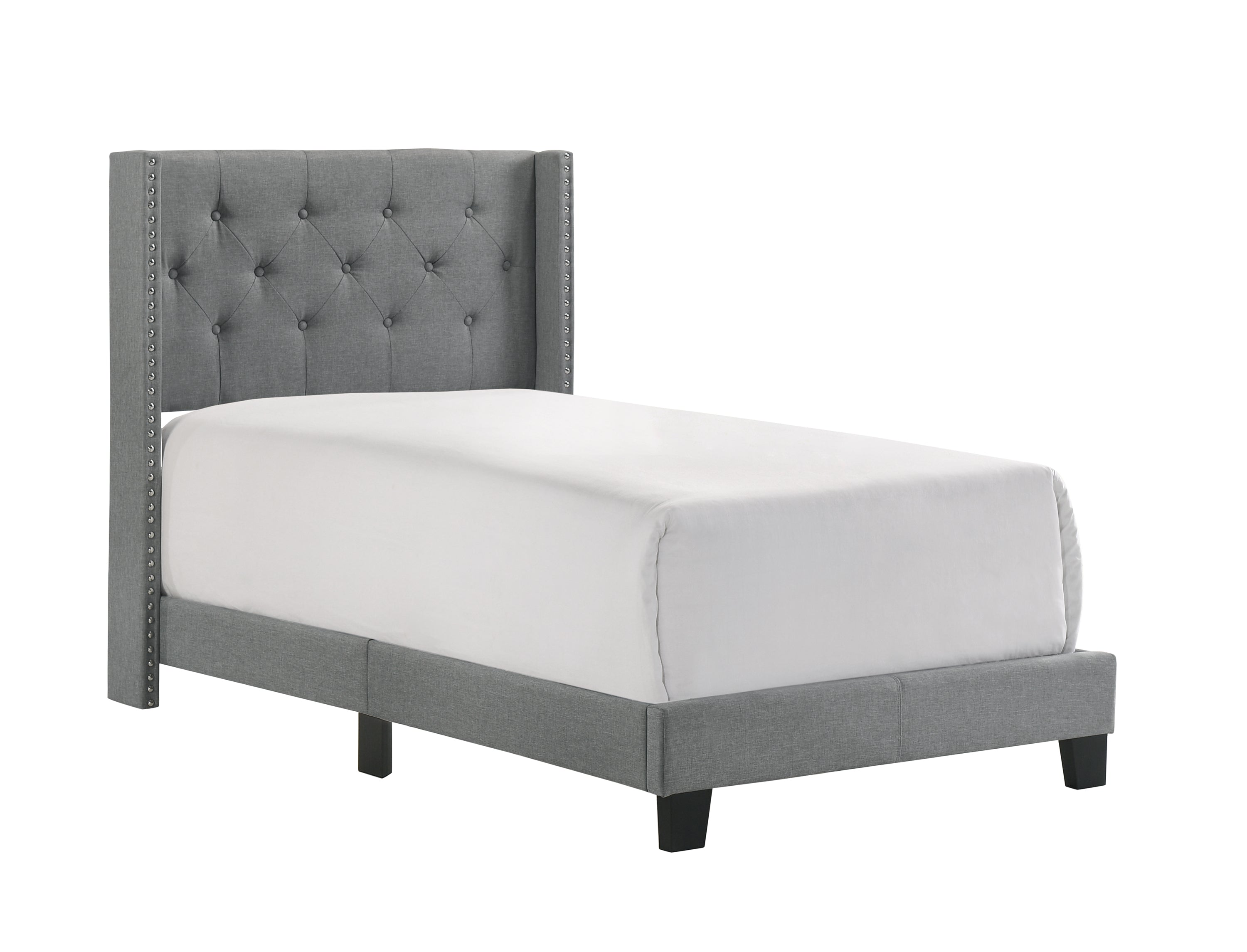 Button-Tufted Wingback Fabric Bed