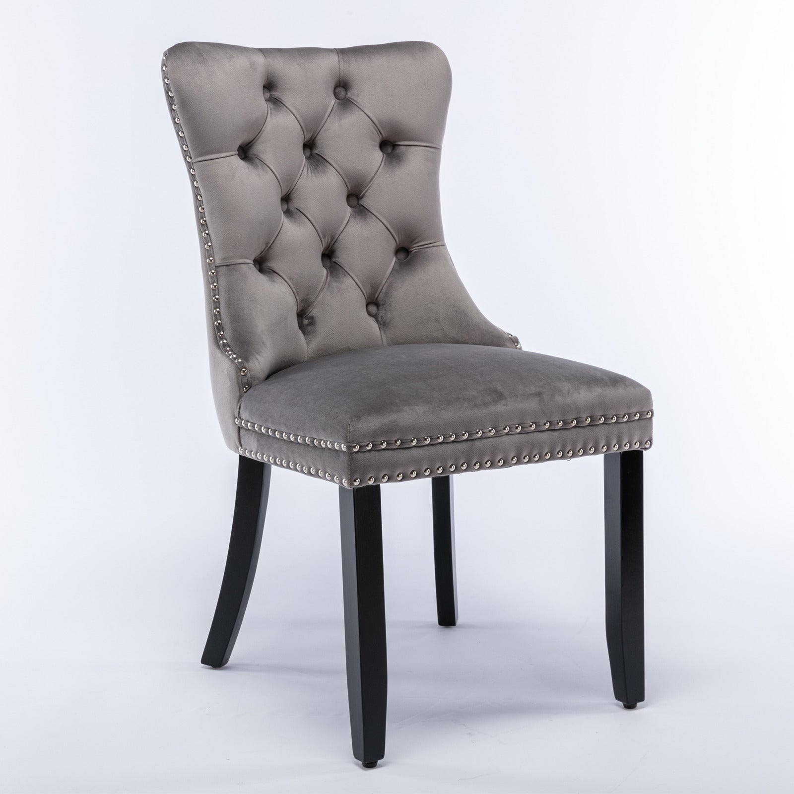 Rosewick Modern Tufted Velvet Nailhead Trim Solid Wood Upholstered Dining Chair with Wood Legs, Set of 2