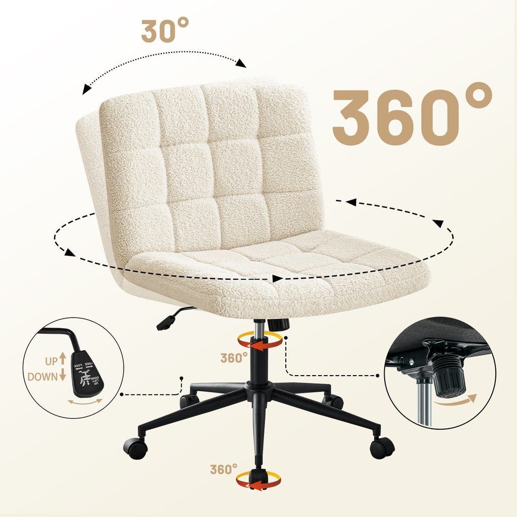 Desk Chair with Wheels, Armless Desk Chair, Adjustable Height 360° Rolling Swivel