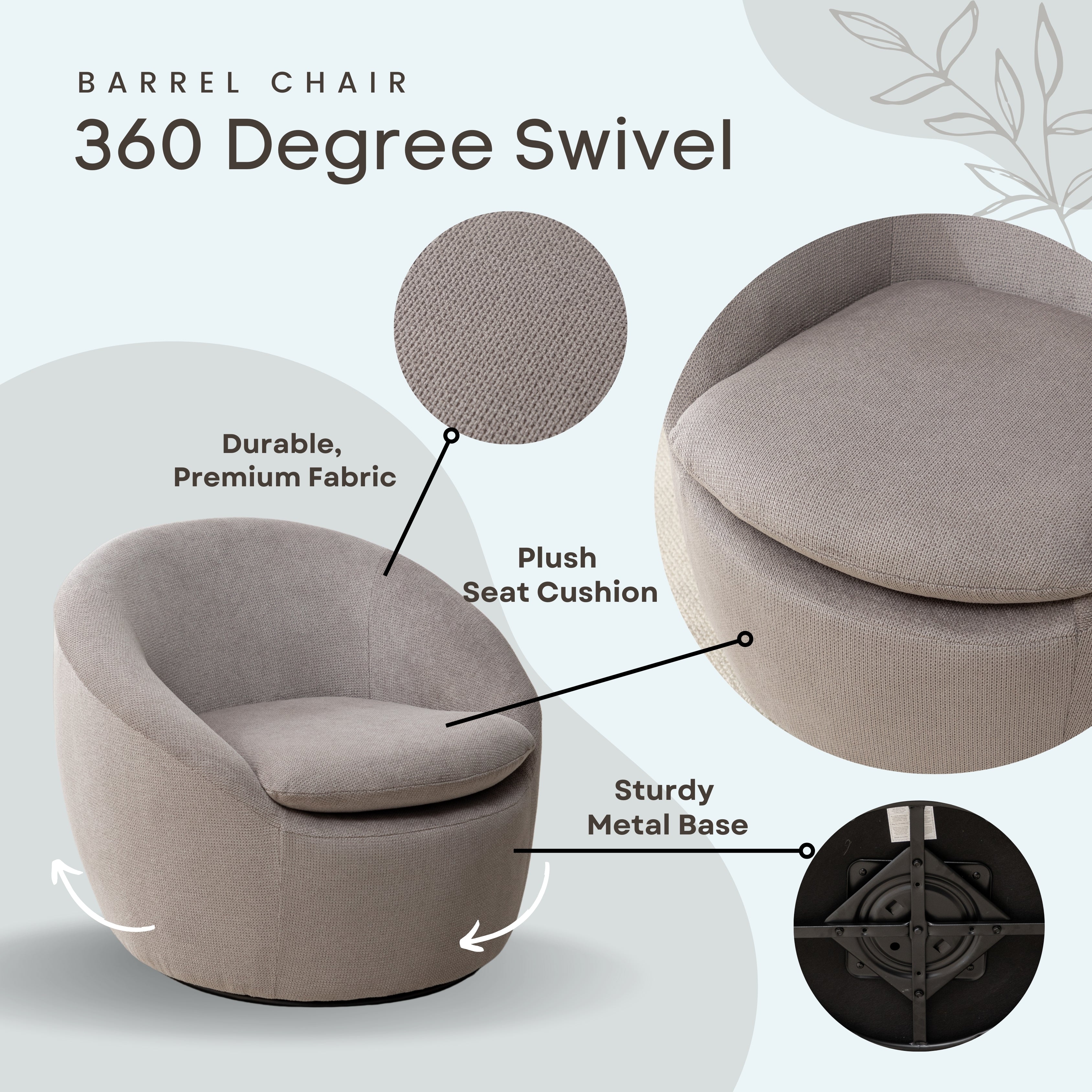 Winnie Modern Teddy Fabric Swivel Barrel Chair