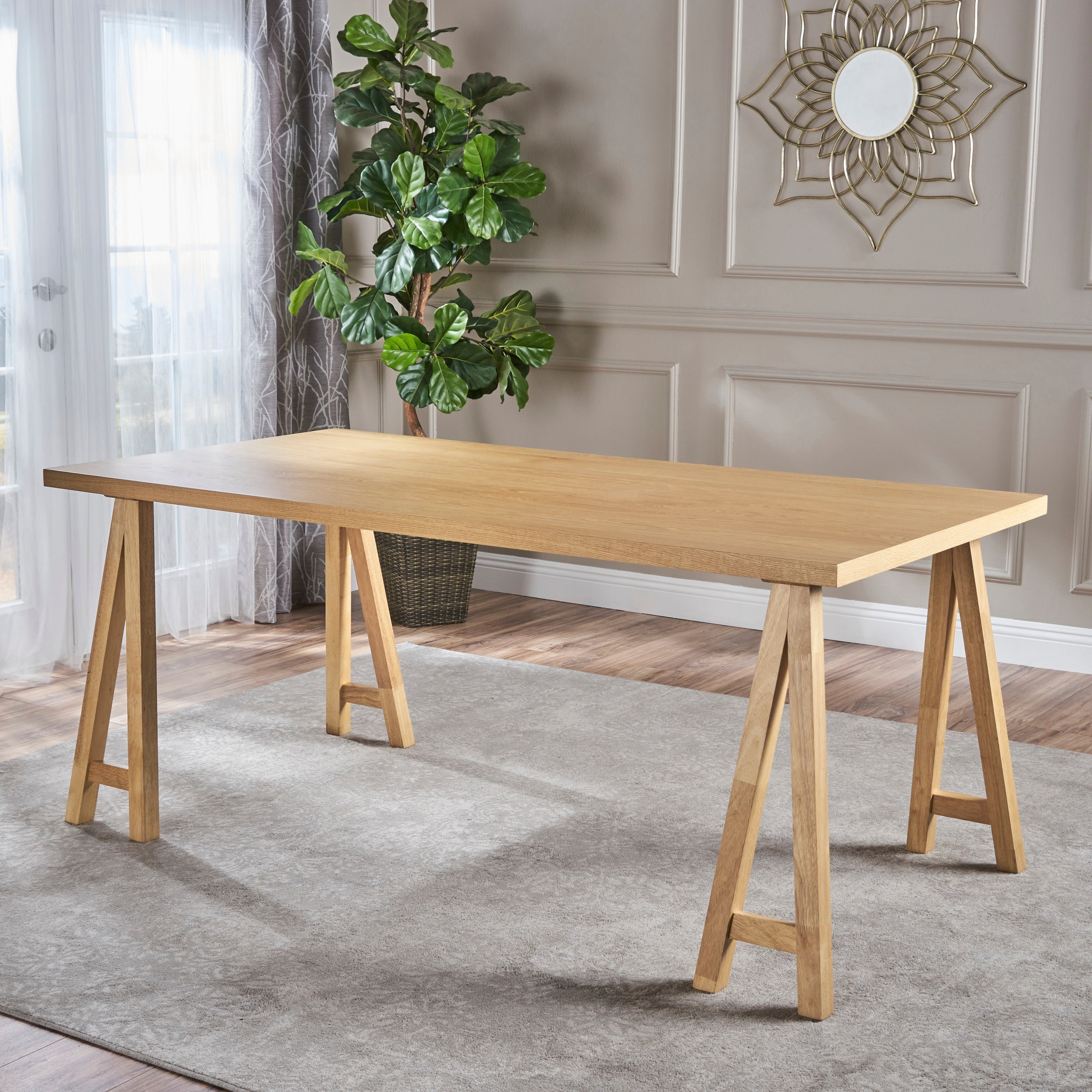 Solid Wood Sawhorse Dining Table