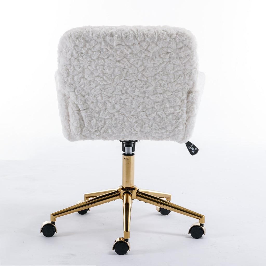 Faux Rabbit Hair Office Chair with Golden Metal Base, Adjustable Swivel