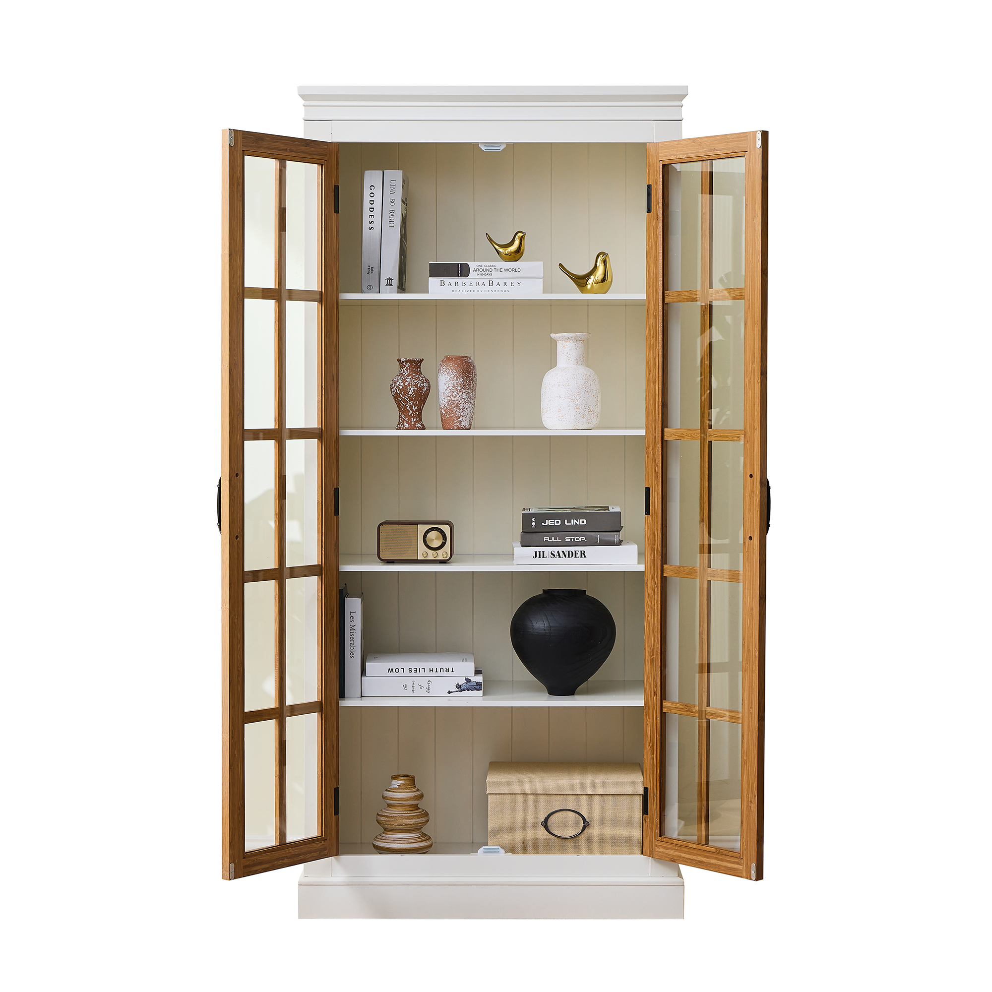 Rustic Style Display Cabinet with Glass Doors