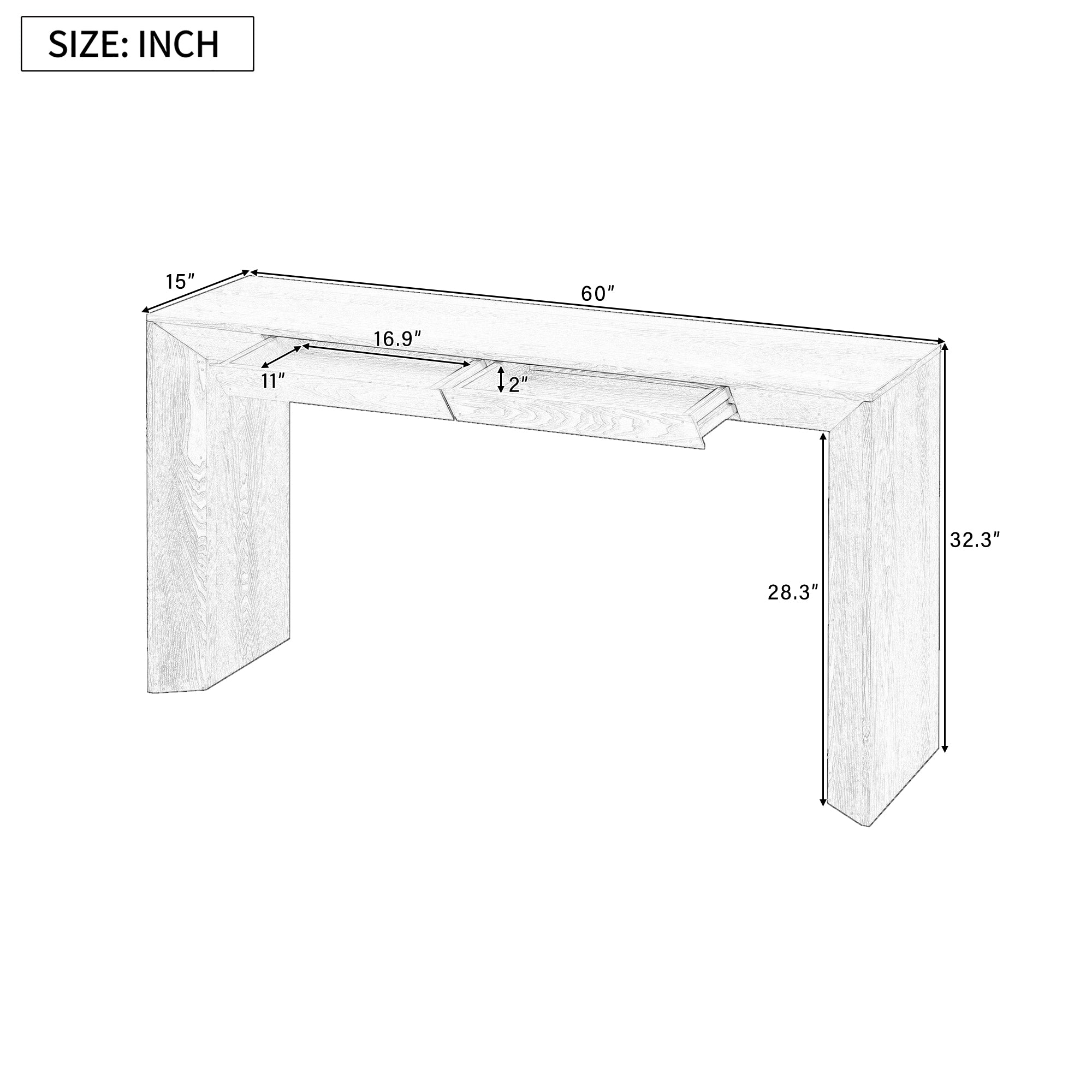 Modern Farmhouse Waterfall Console Table with 2 Concealed Drawers