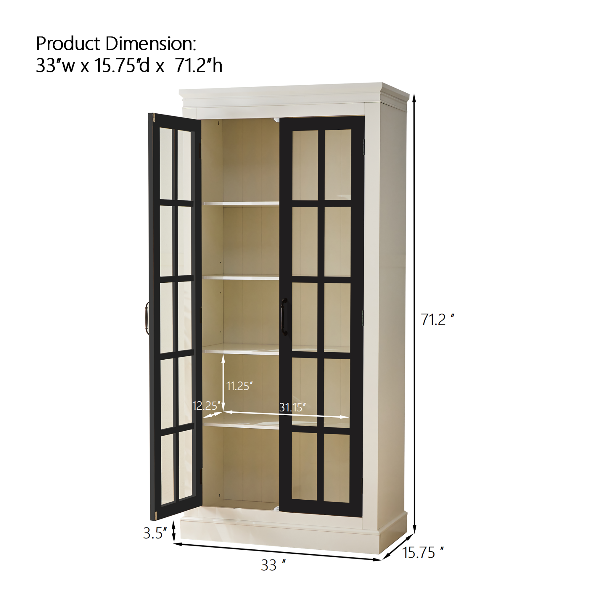 Rustic Style Display Cabinet with Glass Doors