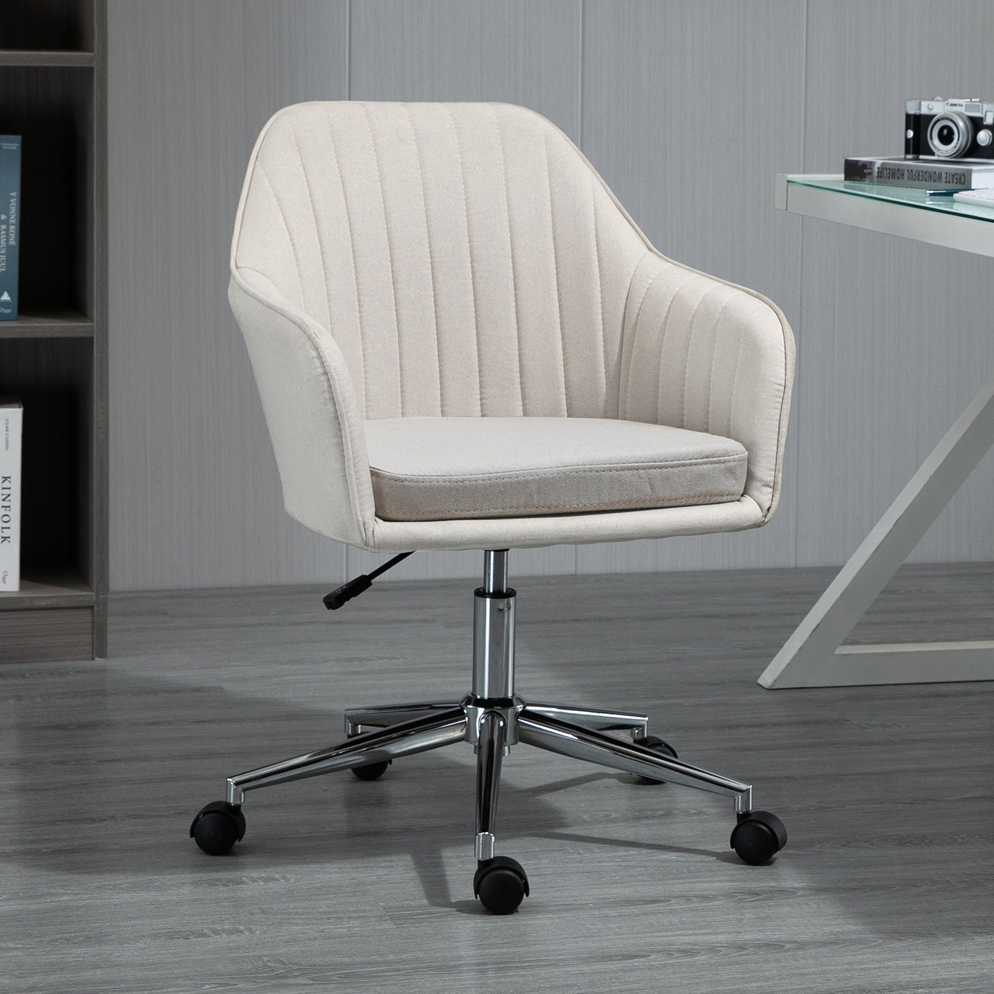 Swivel Desk Chair with Tub Shape Design & Lined Pattern Back