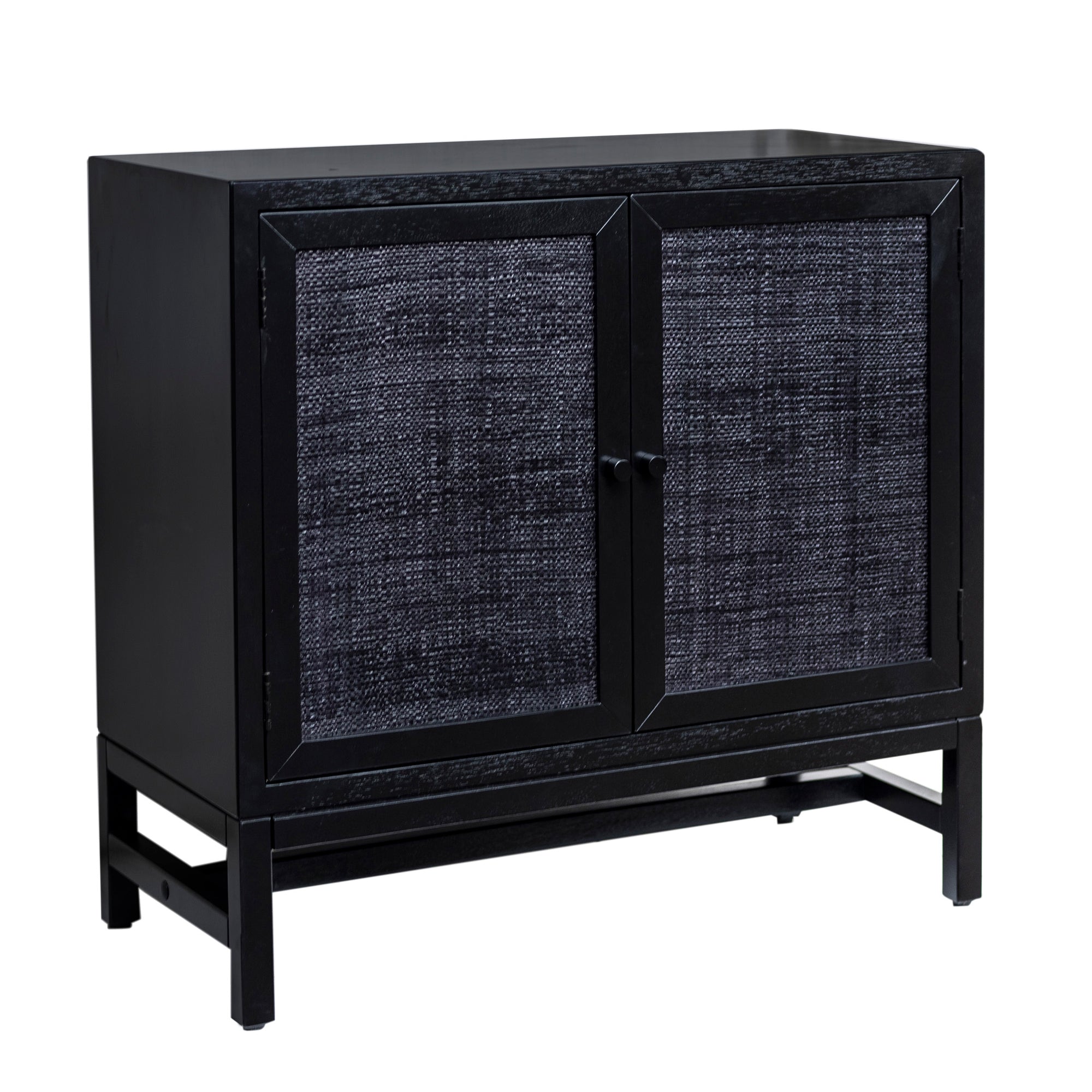 Raffia Paneled 2 Door Storage Cabinet, Black