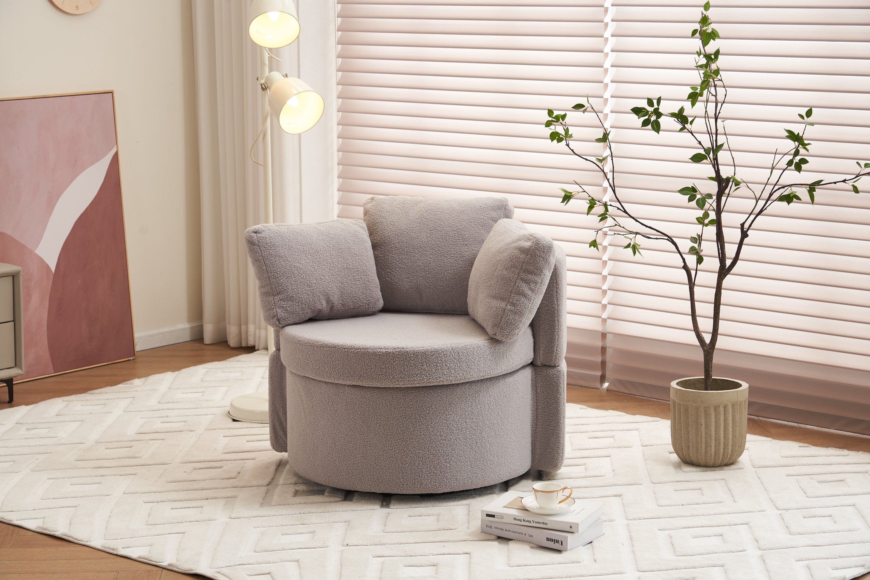 Teddy Fabric Swivel And Storage Chair With Back Cushion