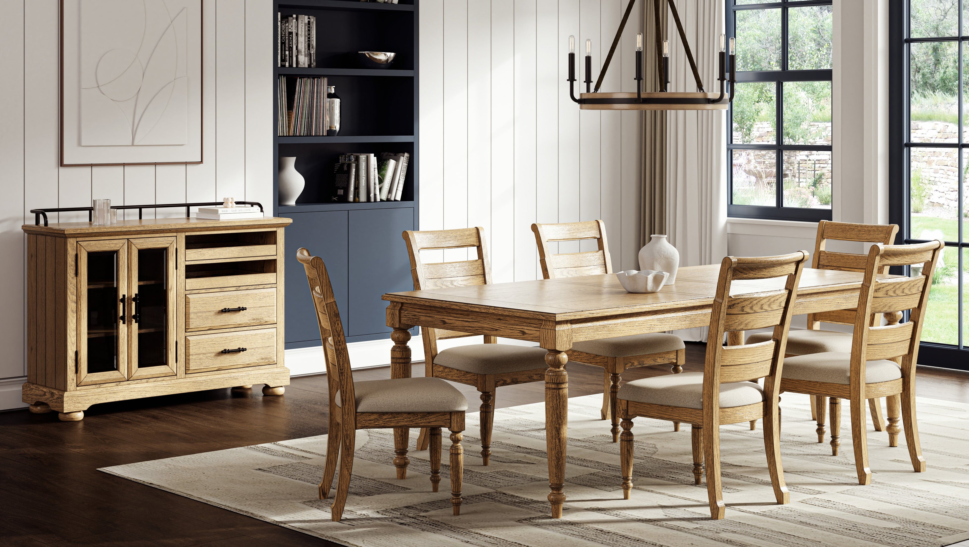 Fordham Turned Leg Wood Extendable Dining Table with Leaf