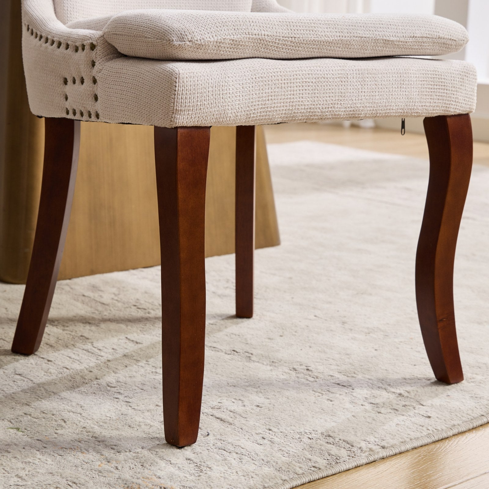 ChenilleUpholstered Dining Chairs with Curved Solid Wood Legs, Set of 2