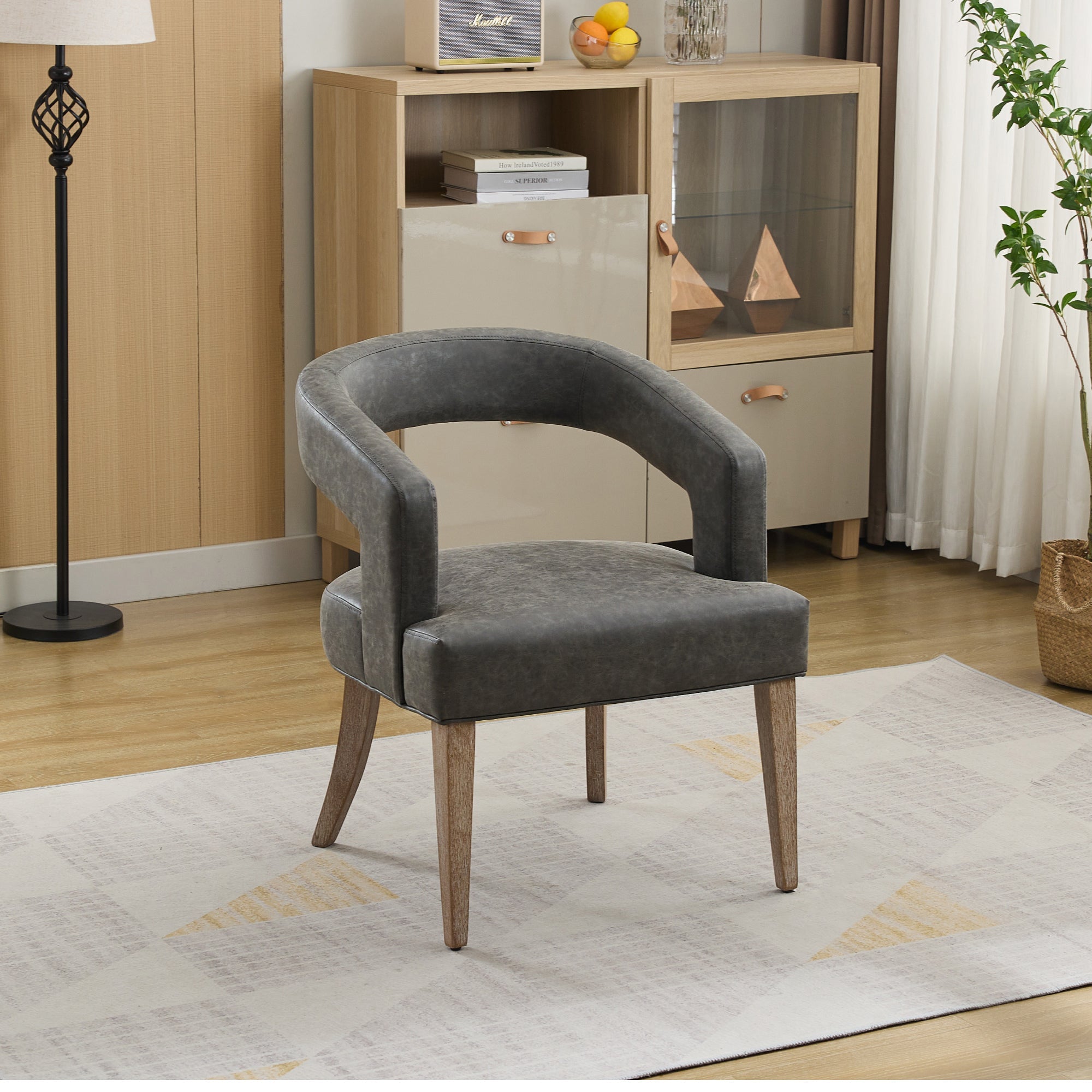 Velvet Open Back Barrel Upholstered Accent Chair with Weathered Solid Wood Legs