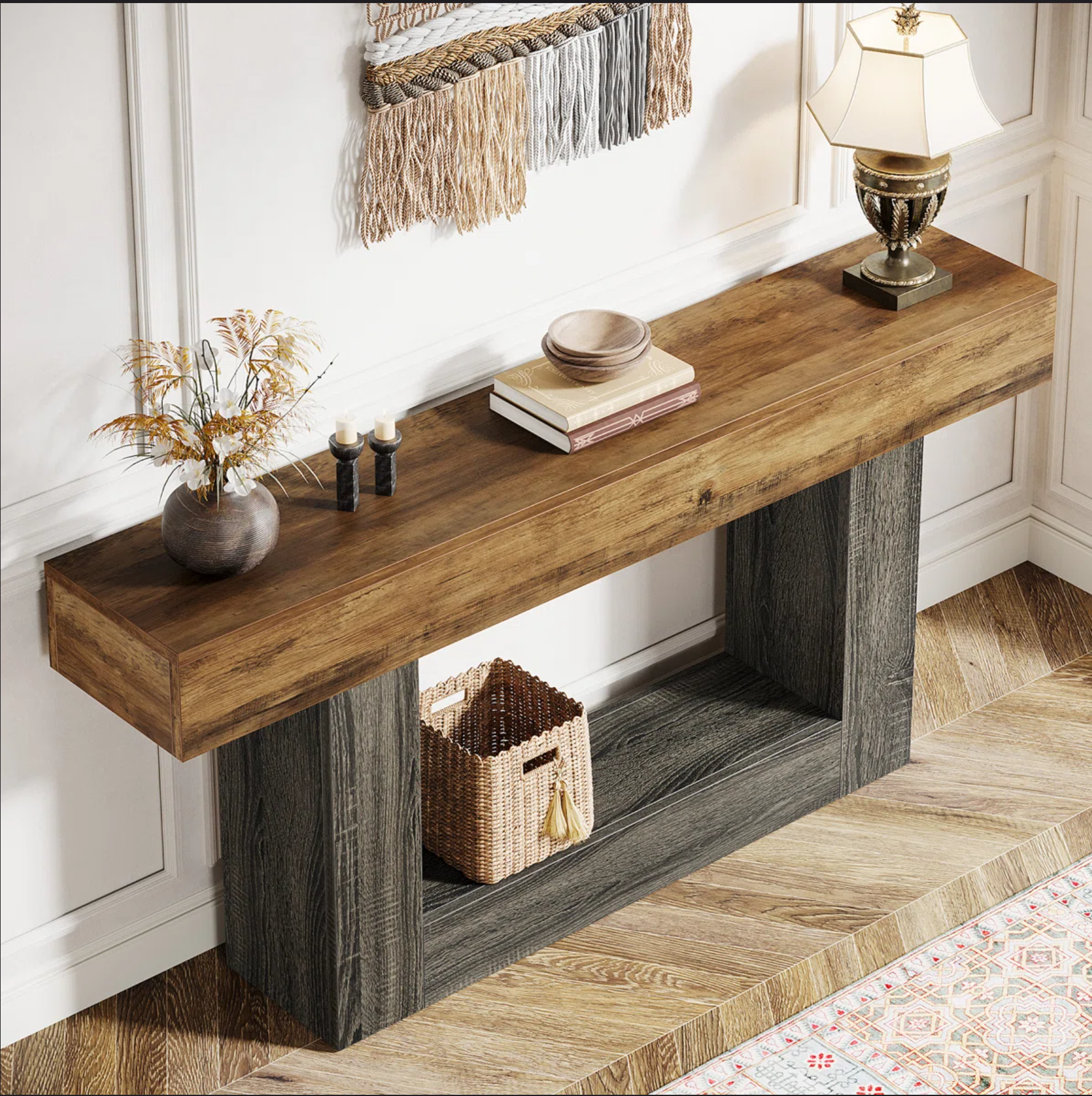 Pinehurst Farmhouse 2-Tier Entryway Table with U-Shaped Base