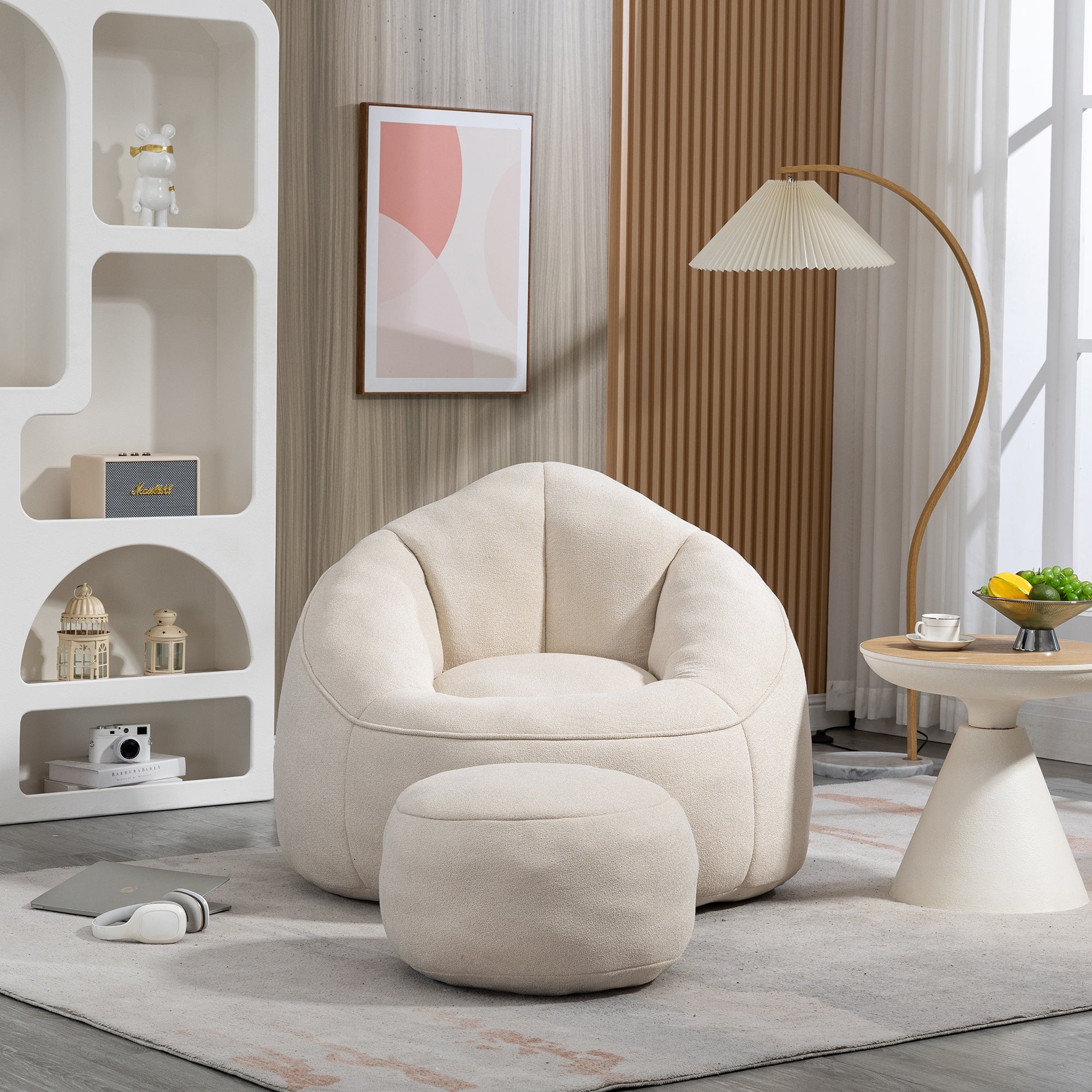 Bean Bag Sofa Chair with High-Pressure Foam and Footrest