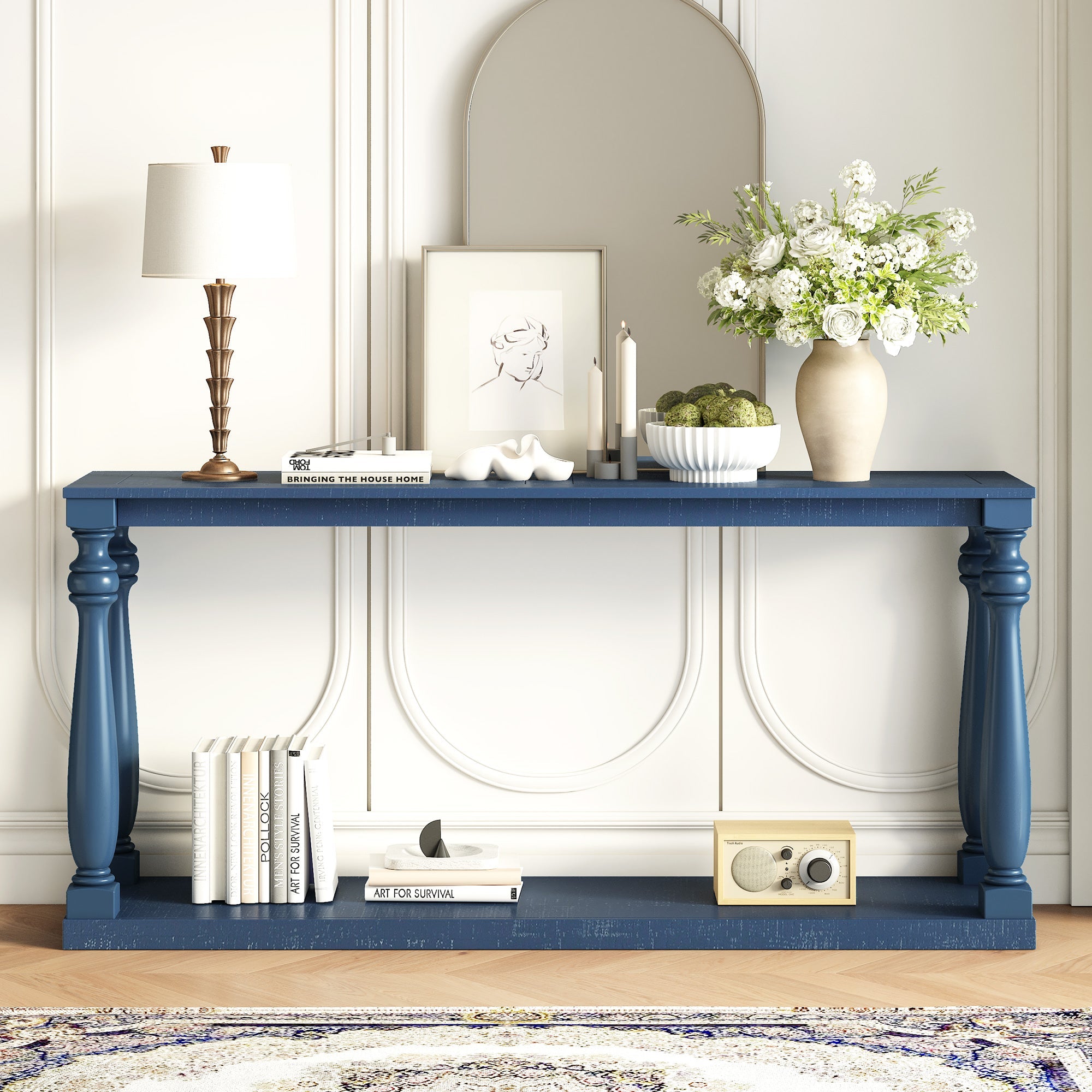 Farmhouse Turned-Leg Entryway Console Table with Bottom Shelf