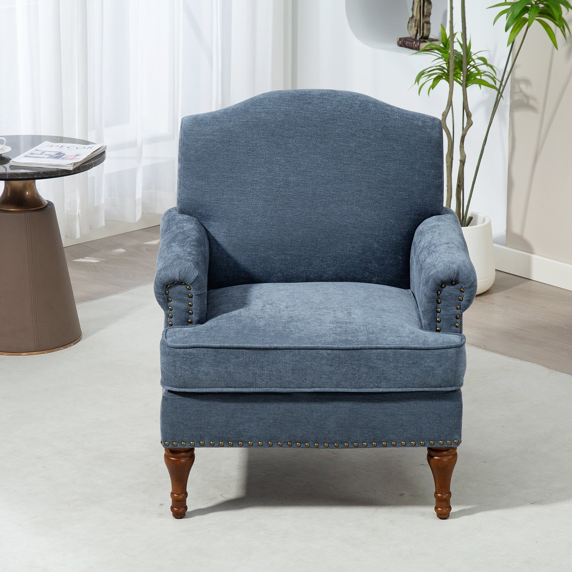 Nailhead Trim Rolled Arm Upholstered Accent Chair