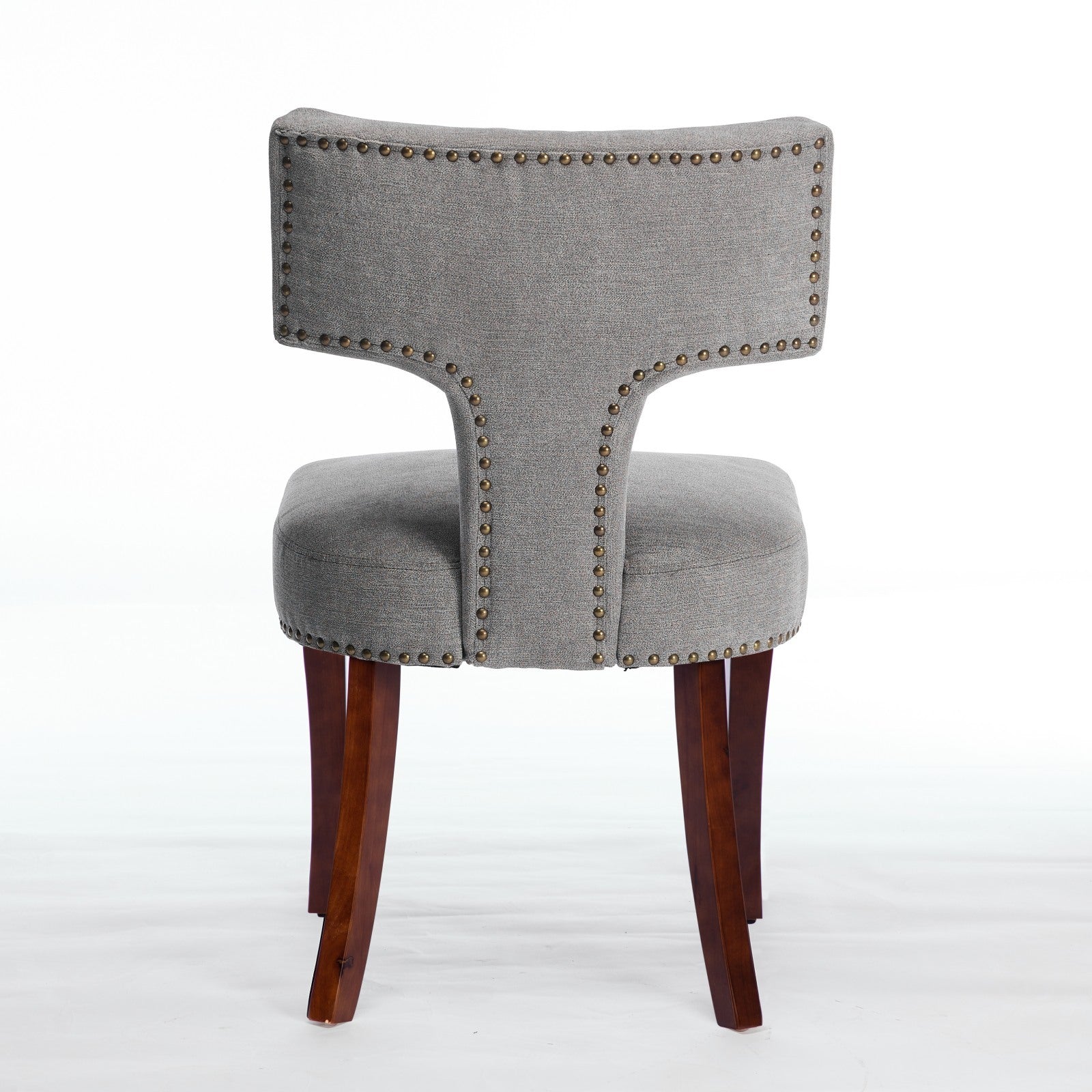 Mid Century Modern T-Back Dining Chairs with Nailhead Trim, Set of 2