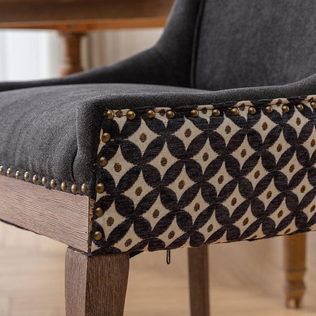 Square Patterned Back Upholstered Dining Chair with Bronze Nailhead Trim, Set of 2