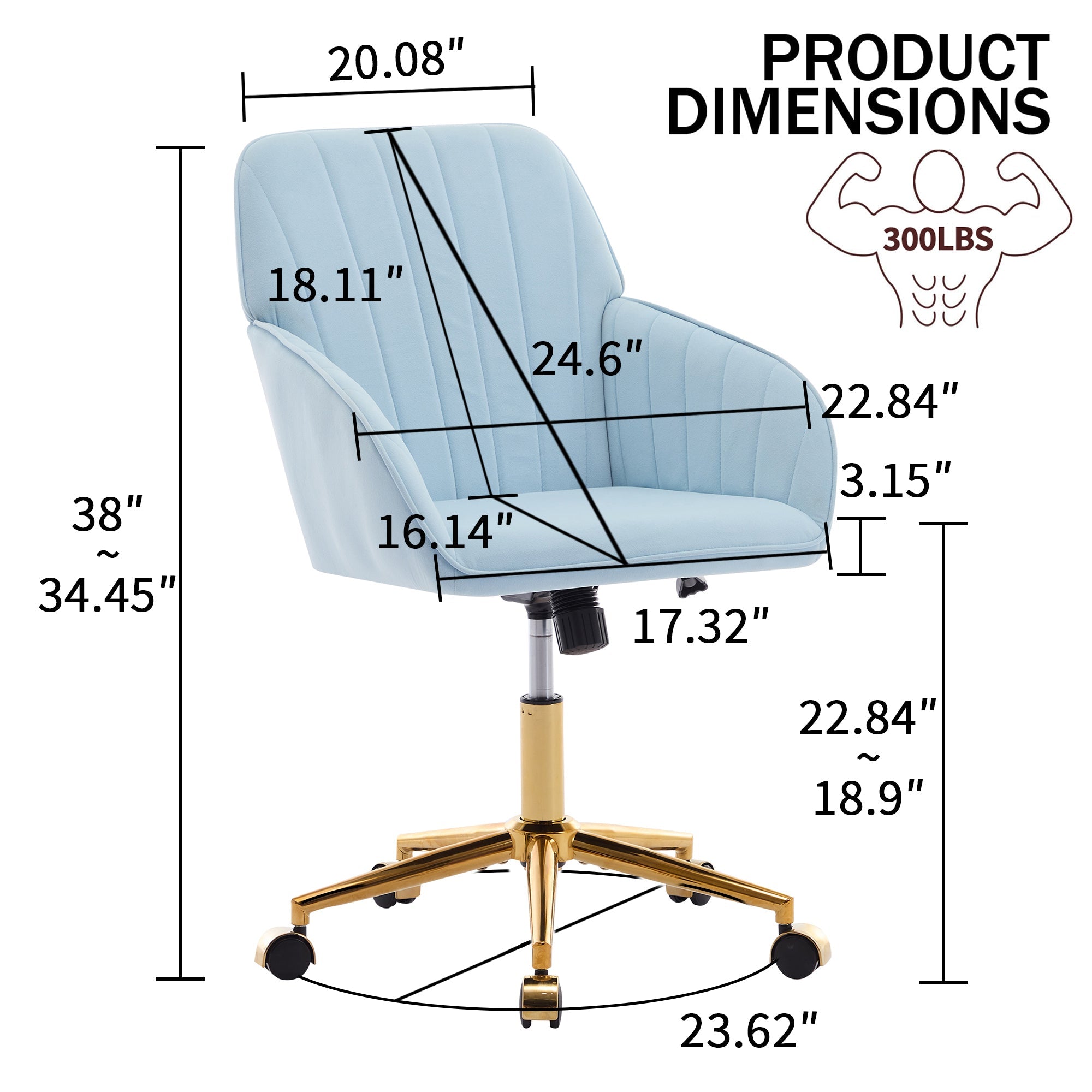 Adjustable Ergonomic Swivel Chair with Golden Base