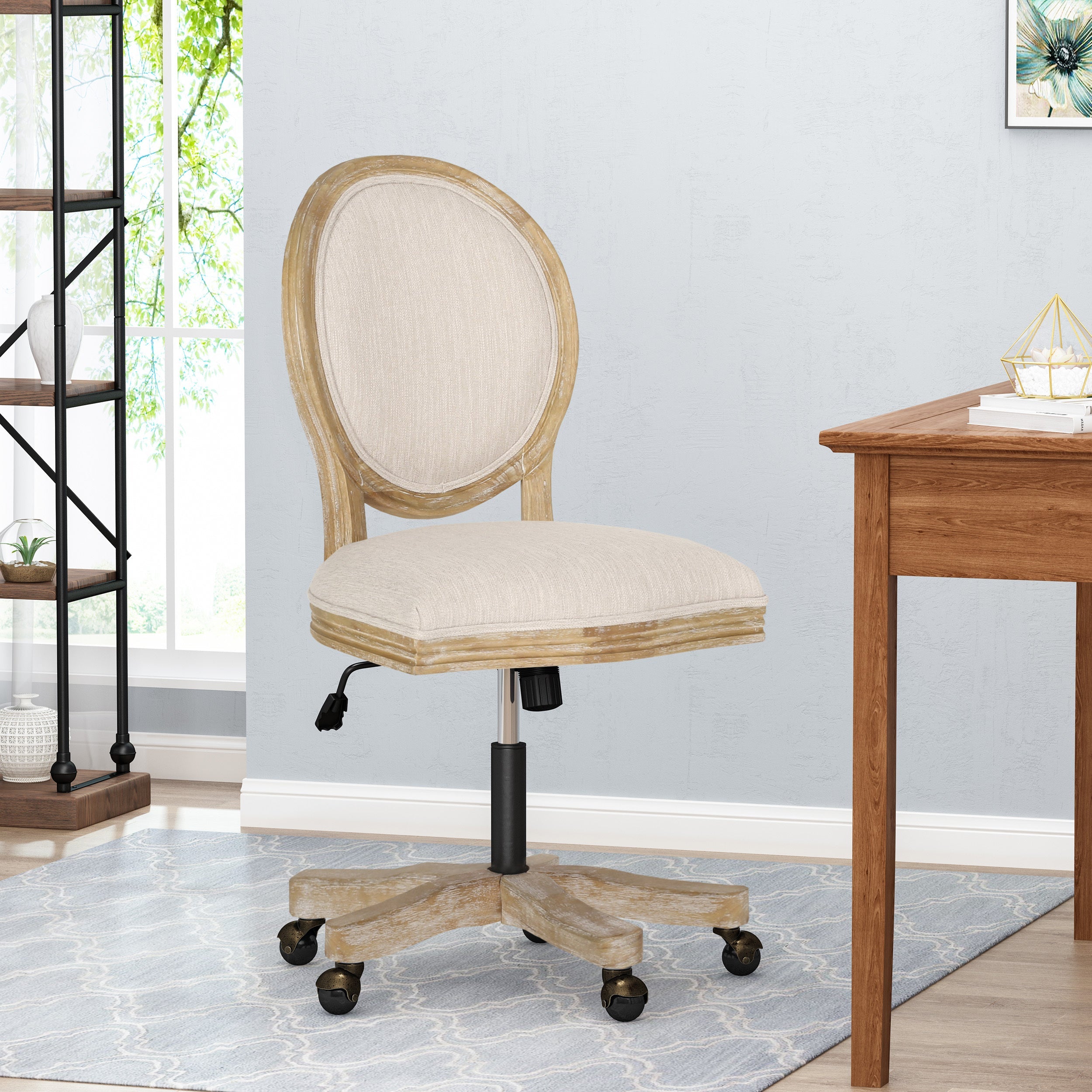 French Country Oval Back Swivel & Lift Office Chair
