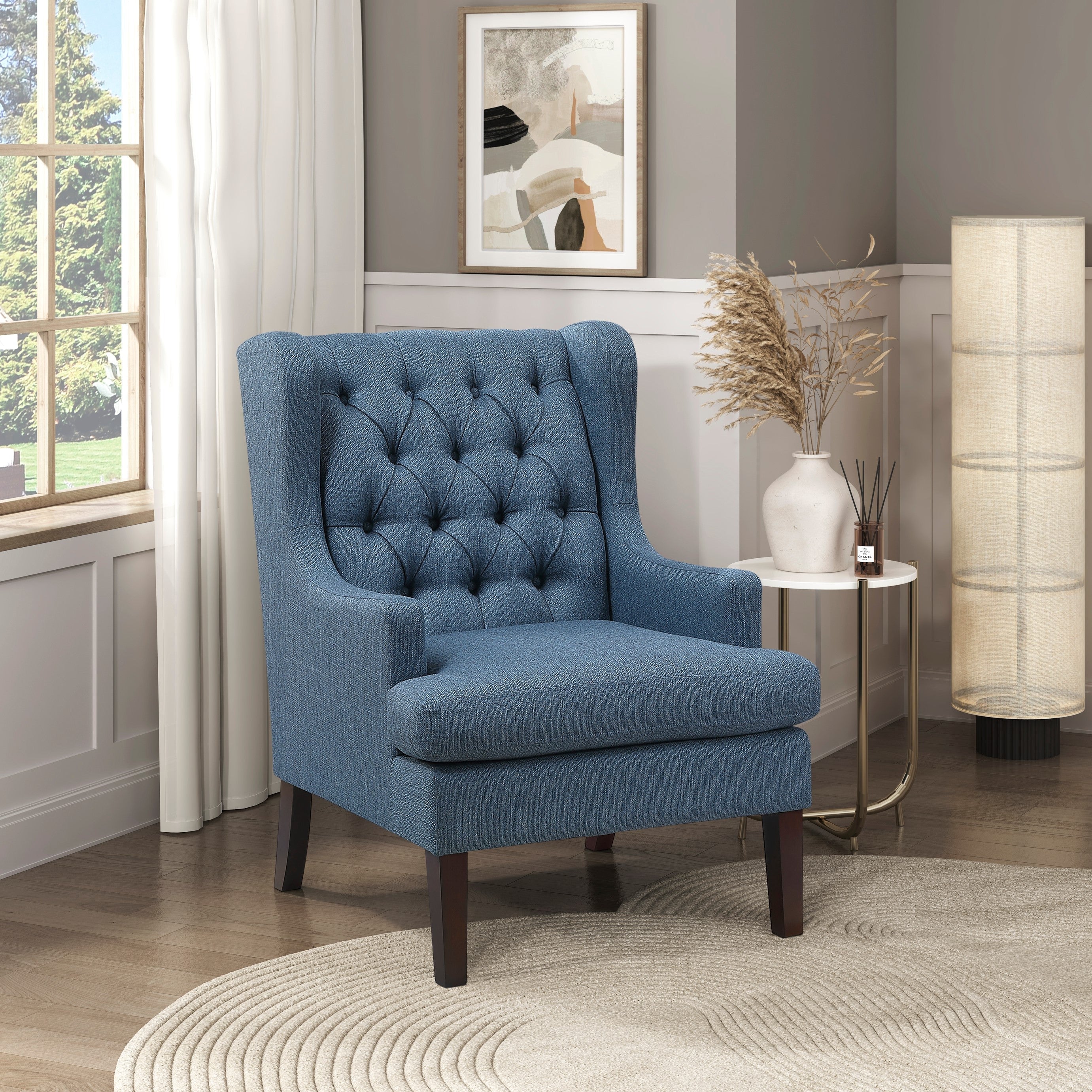 Button-Tufted Upholstered High Back Accent Chair