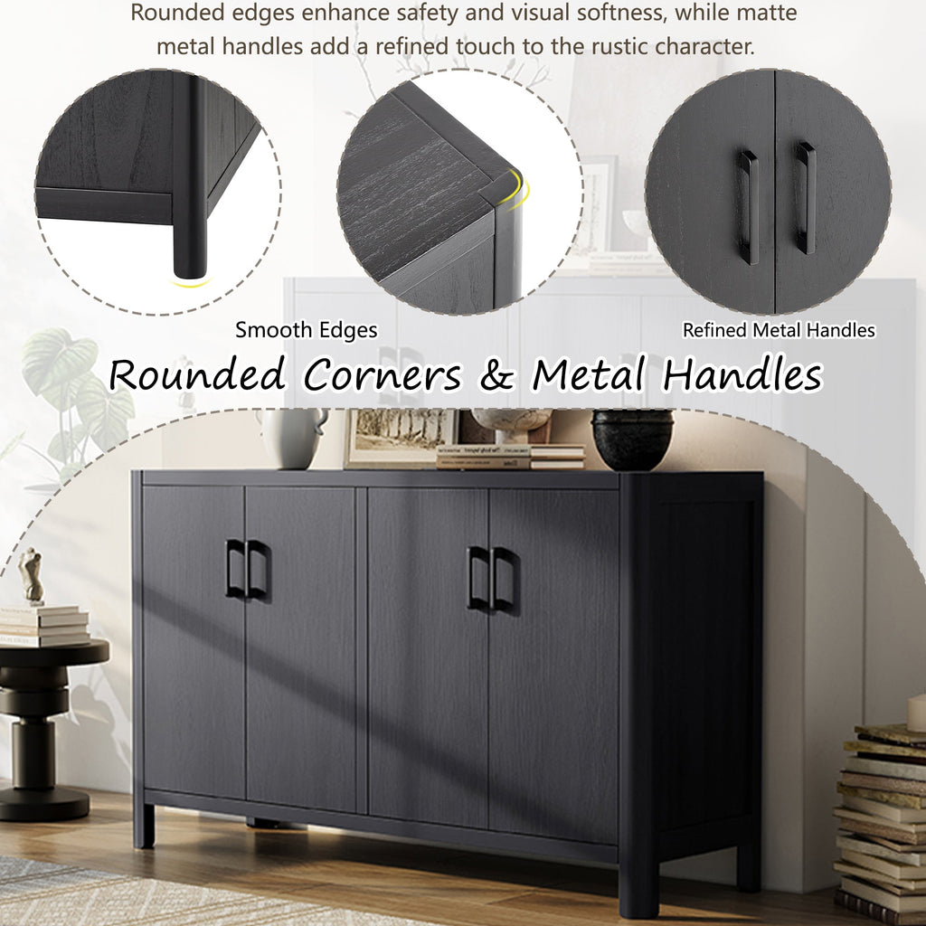 Farmhouse Style 4-Door Cabinet with Natural Distressed Finish