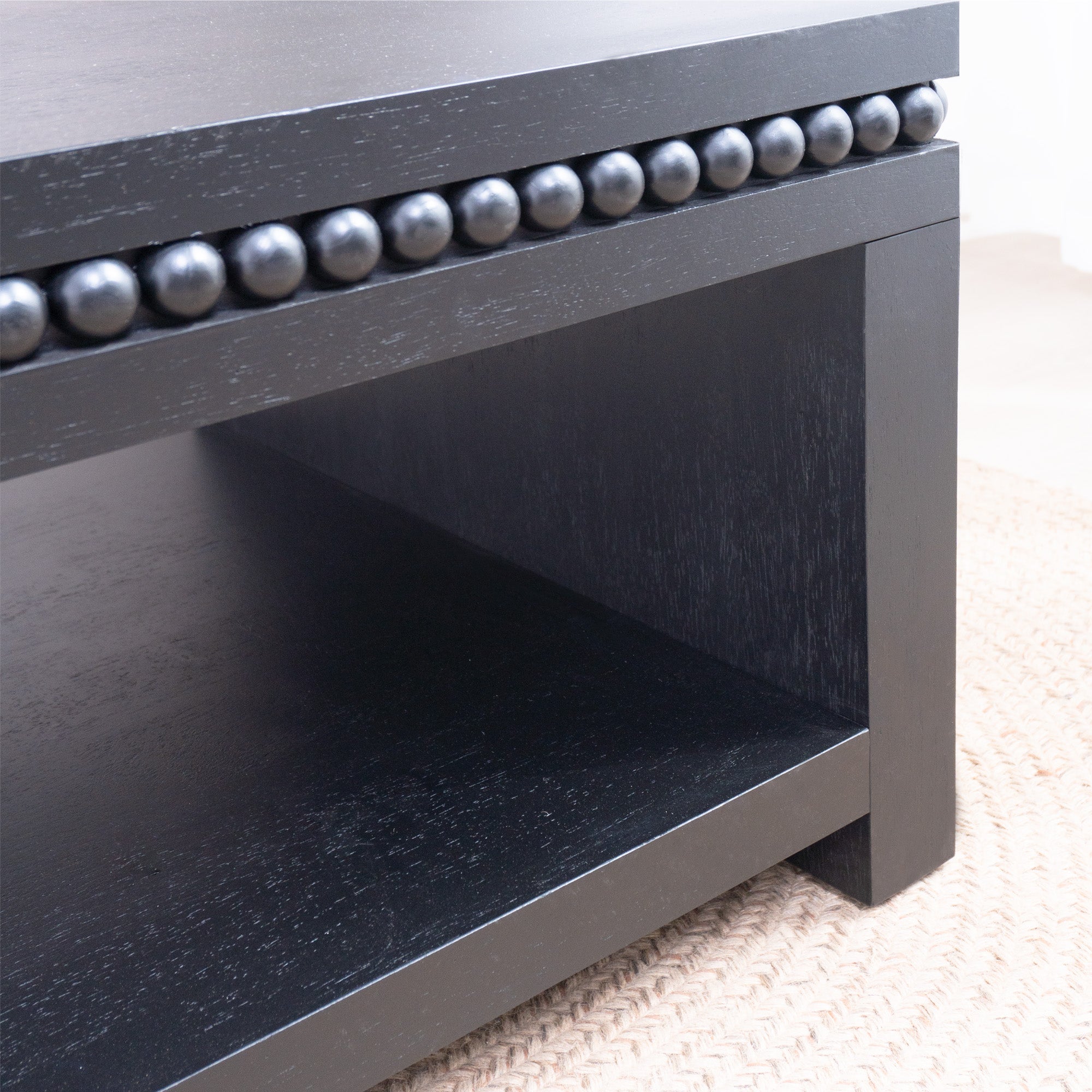 Modern Wood Coffee Table with Beaded Trim