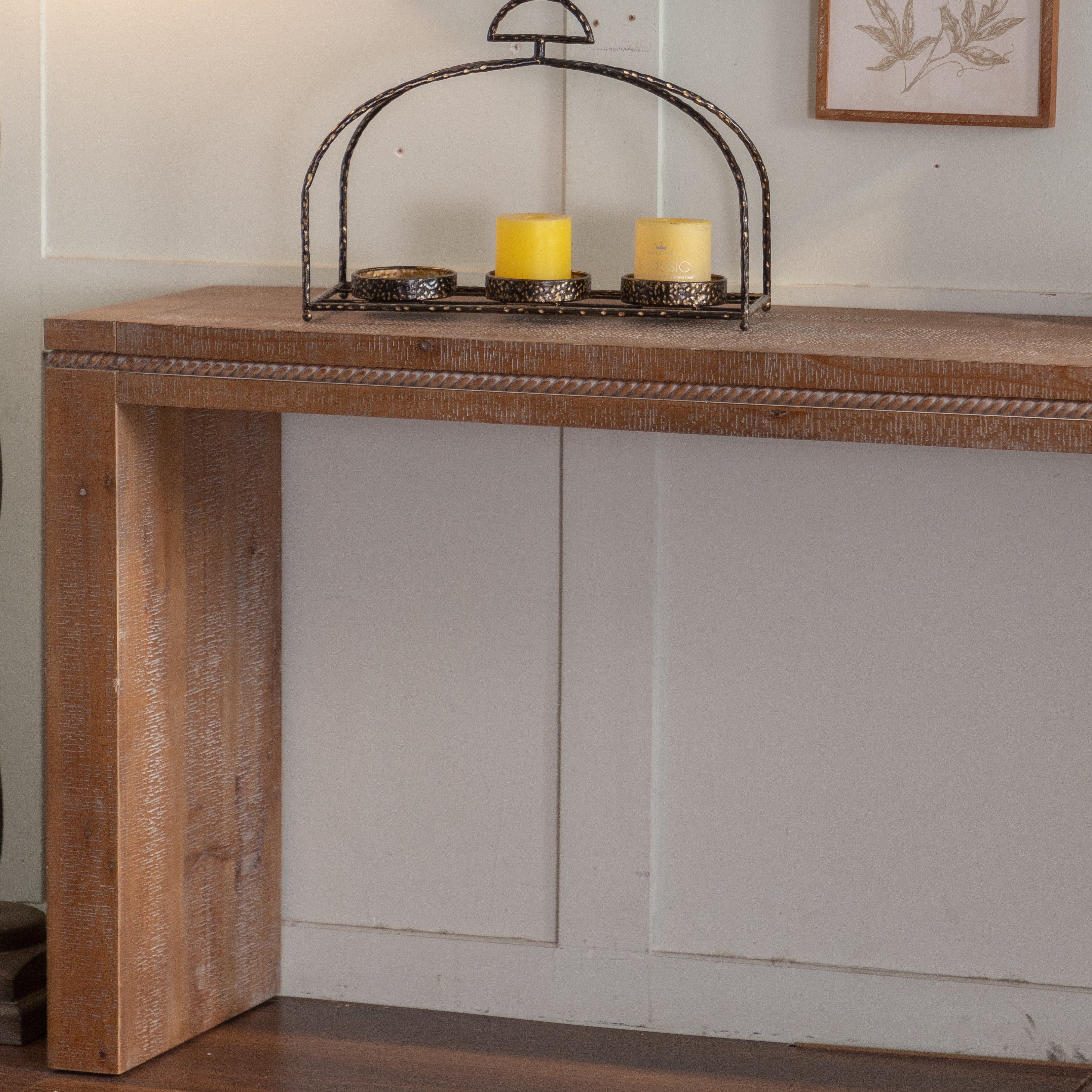 Rustic Console Table with Carved Detail