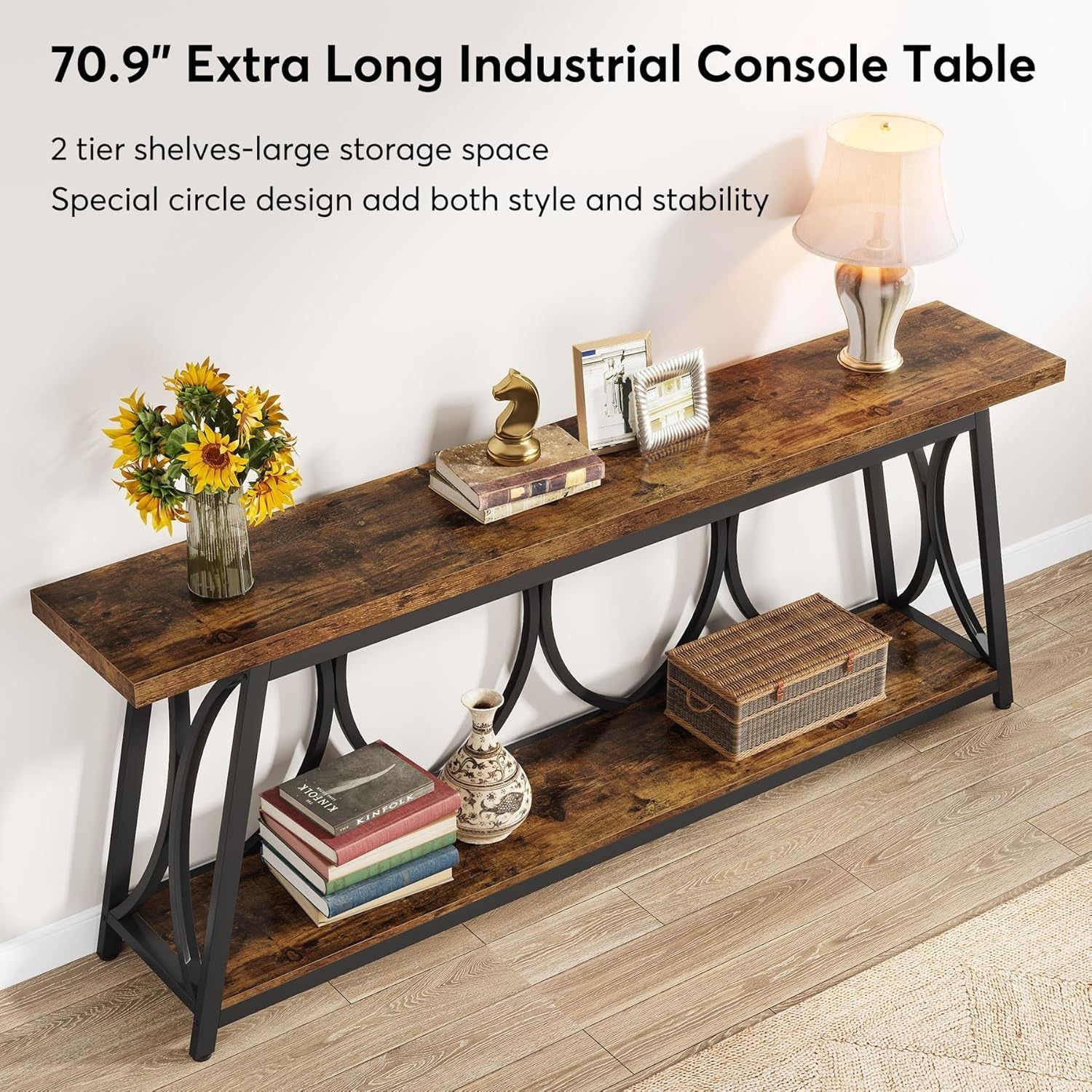 Holliston Industrial Console Tablewith 2-Tier Storage Shelves