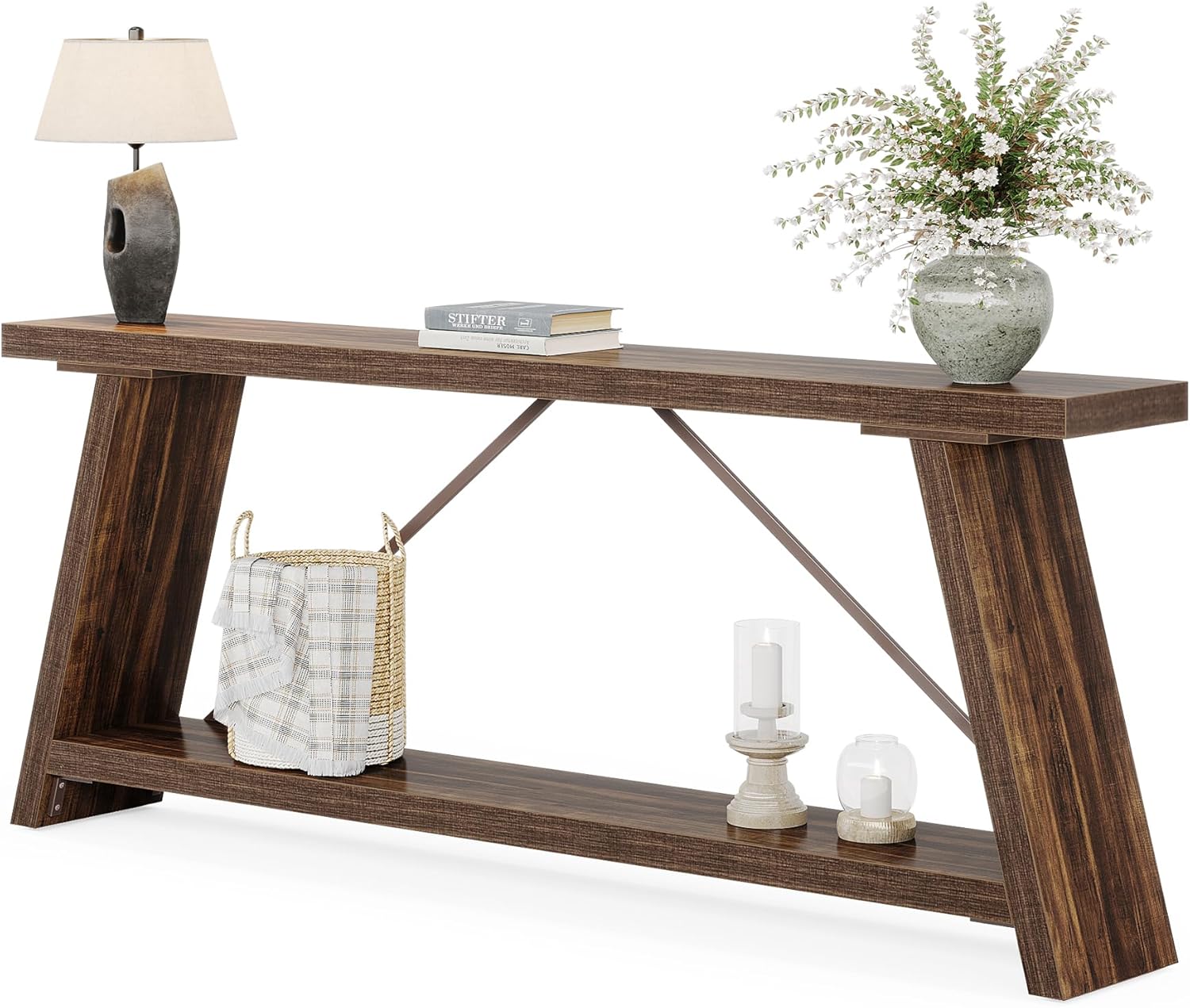 Willowford Industrial Console Table with 2-Tier Storage Shelves