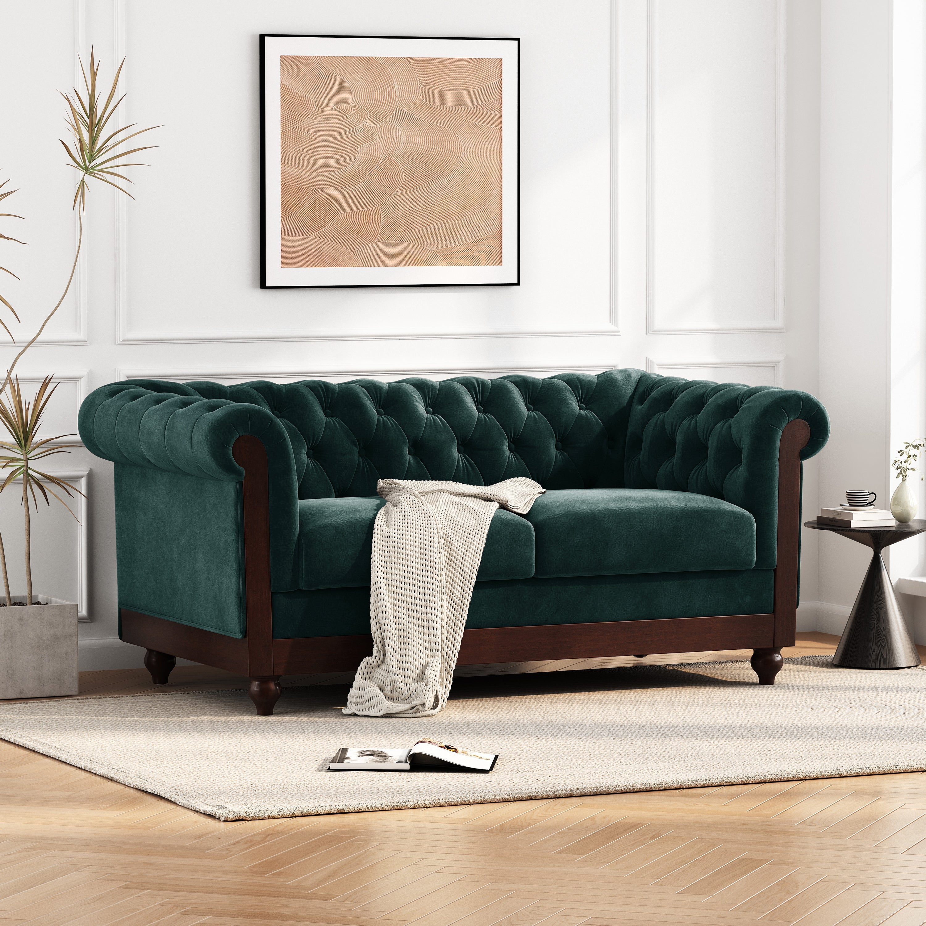 Velvet Rolled Arm Chesterfield Loveseat