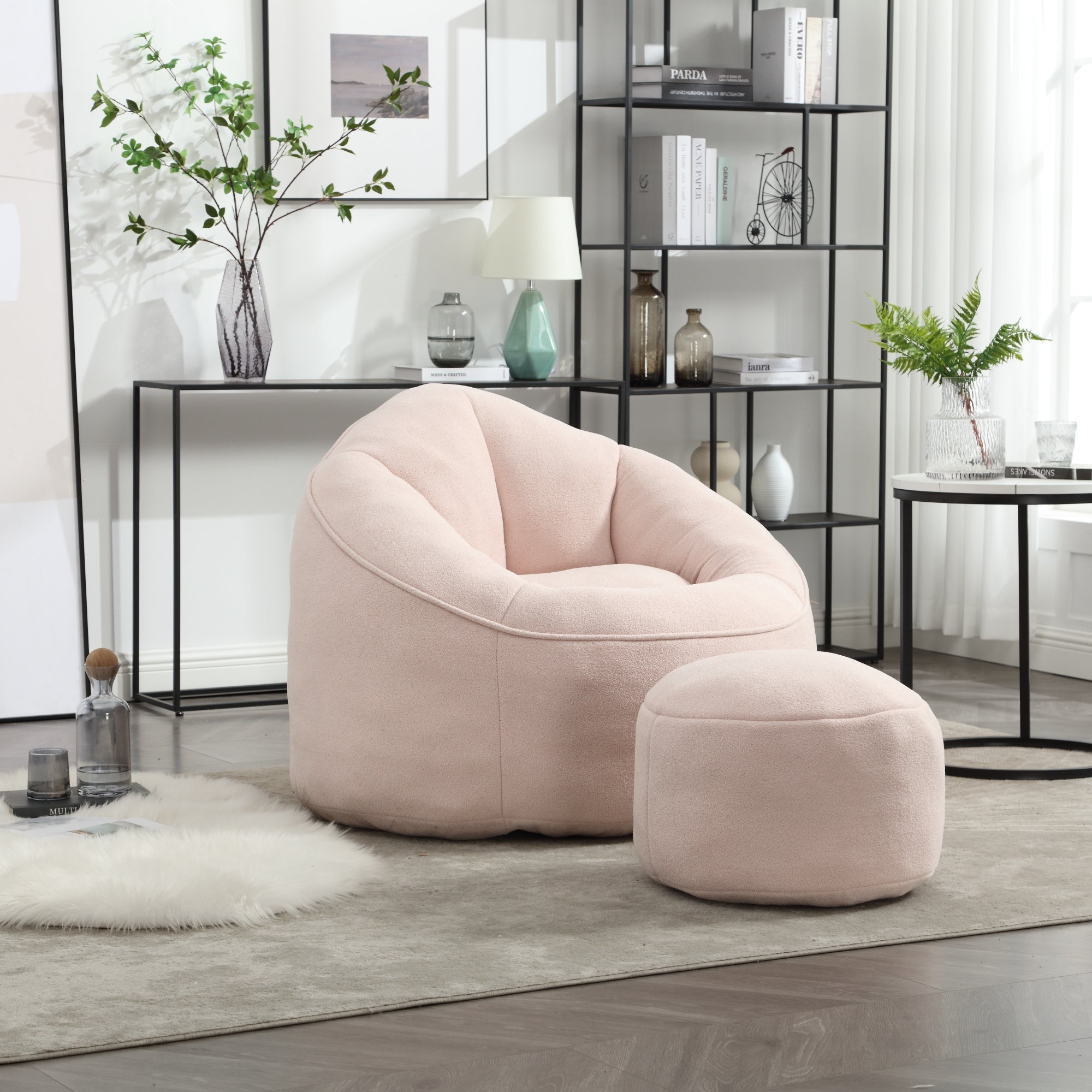 Bean Bag Sofa Chair with High-Pressure Foam and Footrest