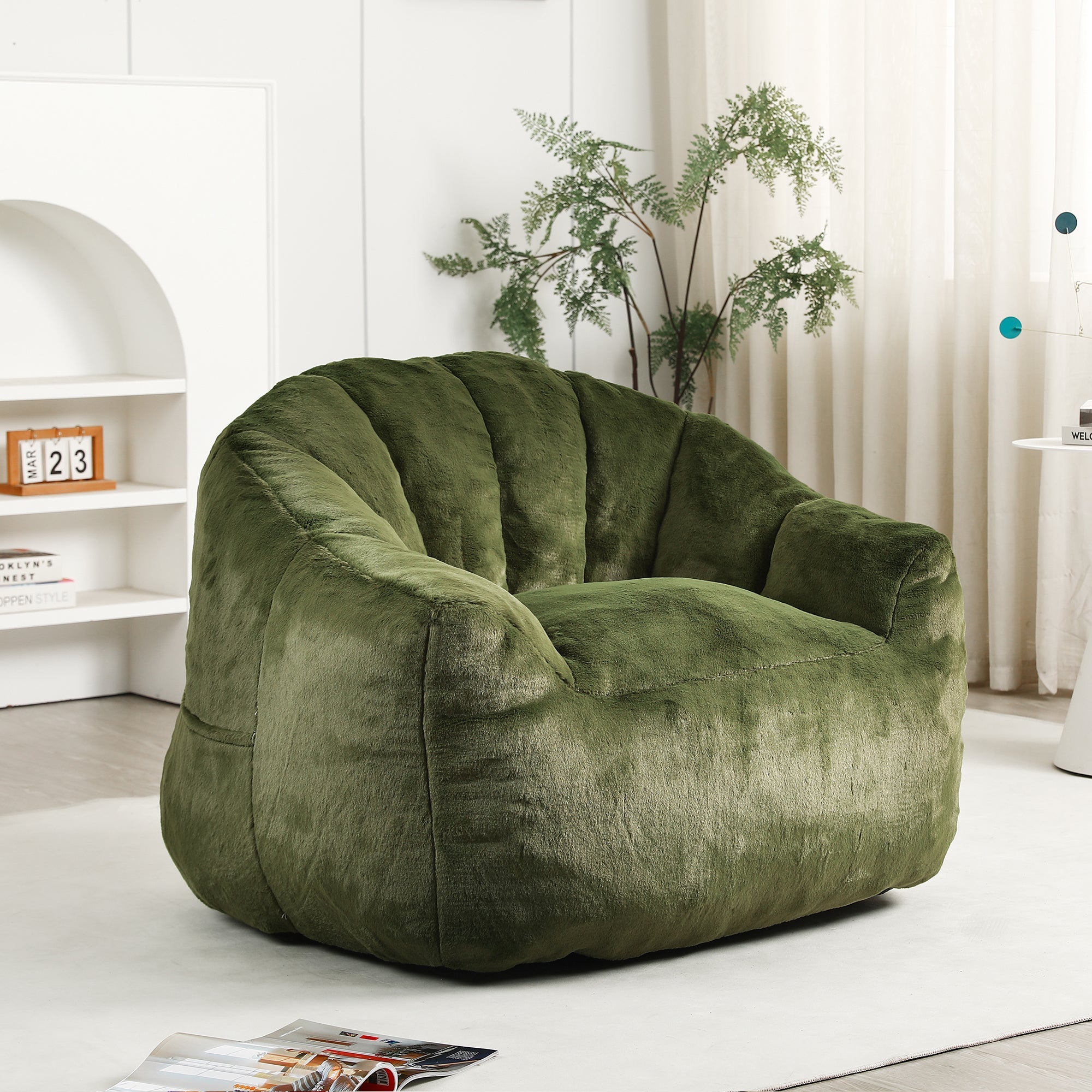 Beanbag Sofa Chair with Armrests Stuffed with High-Density Foam